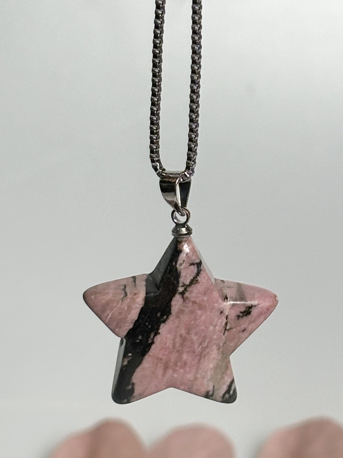 Rhodonit Stern Kettenanhänger ca. 2,5 x 2,5 cm, Naturstein Schmuck