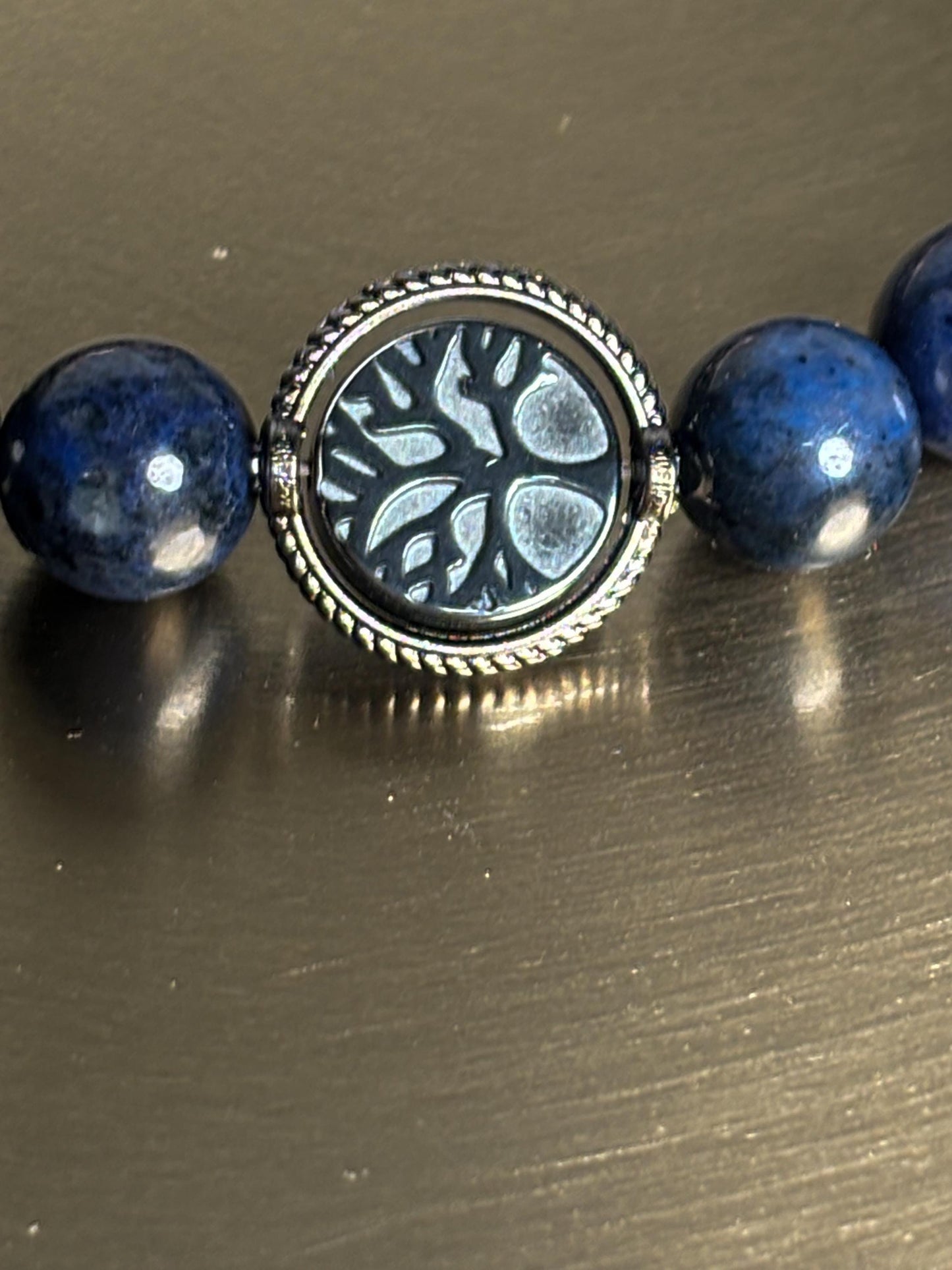 Sodalith & Larvikit Männer Perlenarmband 8mm Perlen, Edelstahl-Zwischenteile mit Lebensbaum