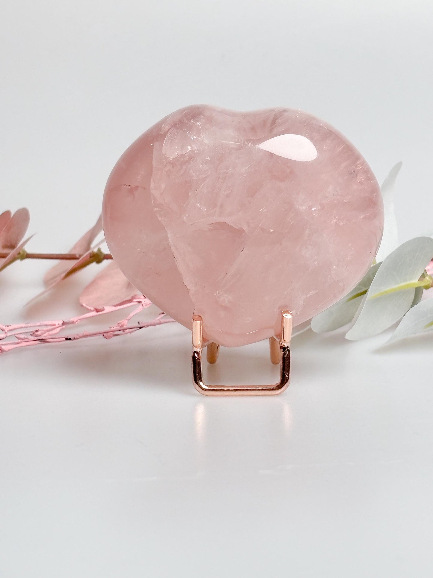 Großes Rosenquarz Herz mit optionalem Metallhalter Wunderschöne Regenbögen, Edelstein Deko für Liebe und Harmonie