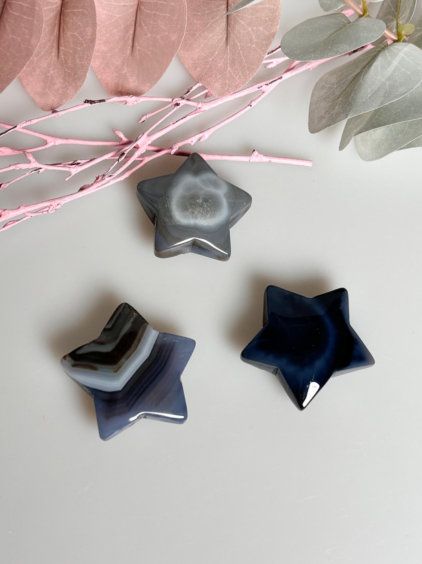 Blauer Achat Stern mit einzigartigem Muster Wunderschöne Deko für Zuhause, Meditation oder als Geschenkidee