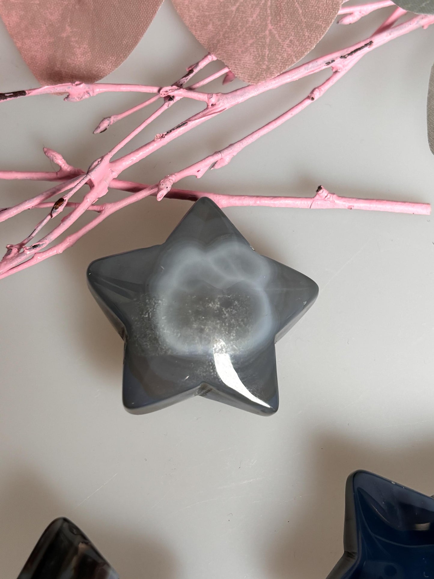 Blauer Achat Stern mit einzigartigem Muster Wunderschöne Deko für Zuhause, Meditation oder als Geschenkidee