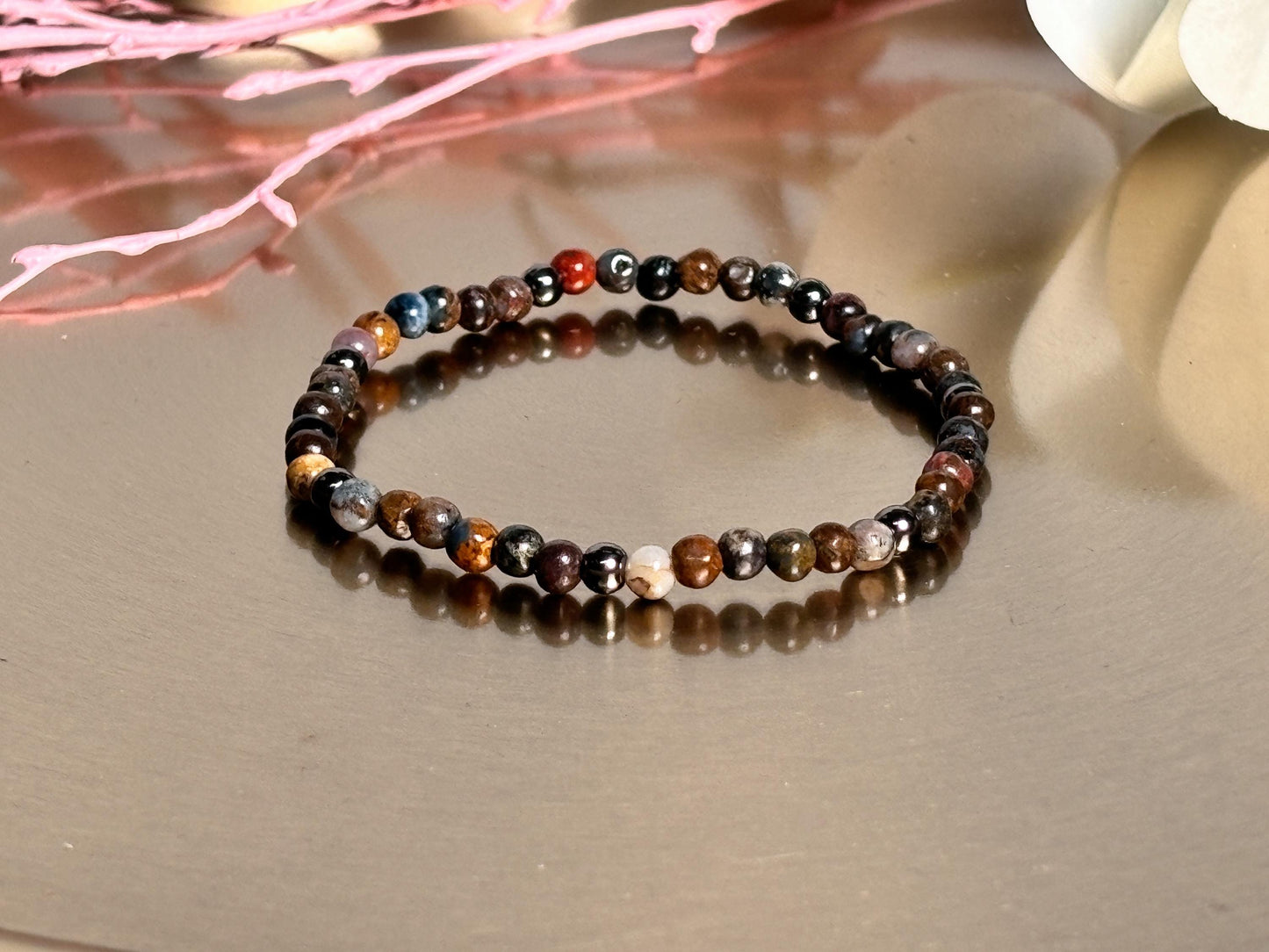 Elastisches Petersit Perlenarmband 4mm Elegantes Design mit Naturstein