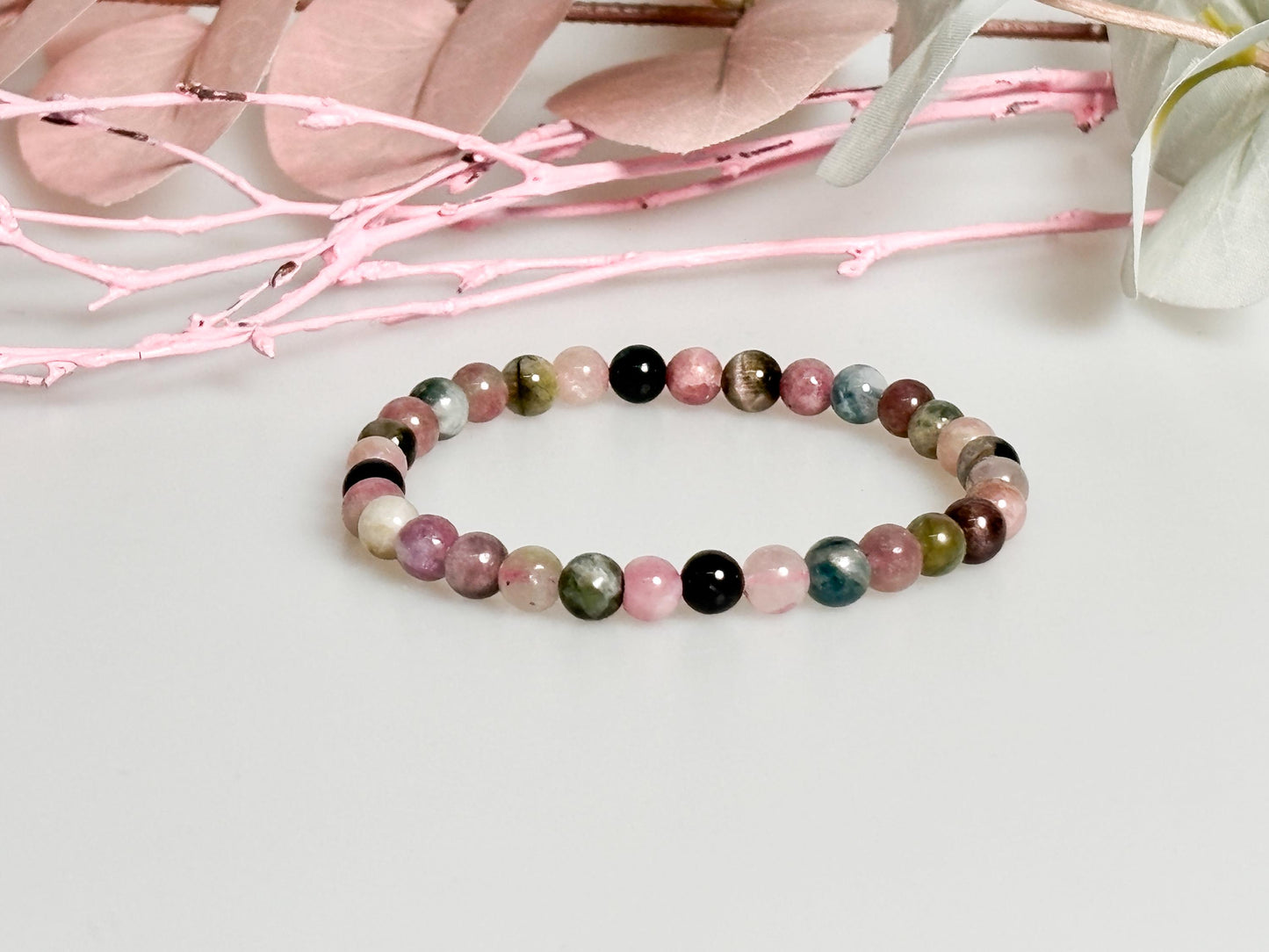 Elastisches Turmalin Perlenarmband 5mm Buntes Edelstein-Armband für Schutz & Harmonie