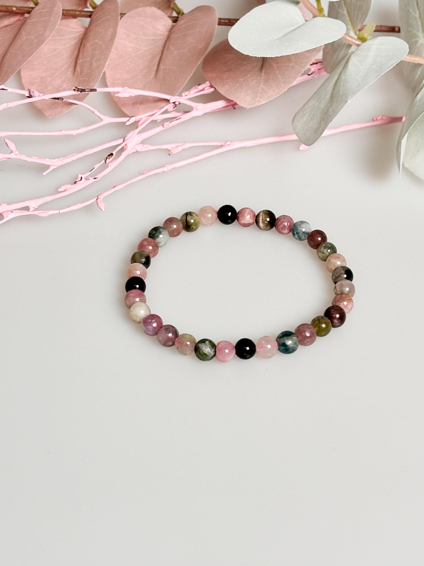 Elastisches Turmalin Perlenarmband 5mm Buntes Edelstein-Armband für Schutz & Harmonie