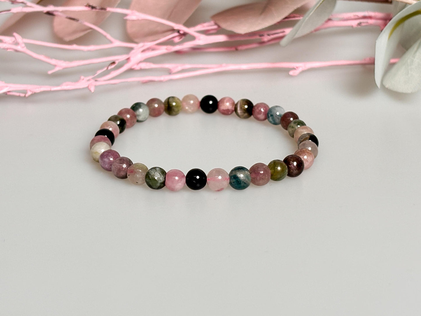 Elastisches Turmalin Perlenarmband 5mm Buntes Edelstein-Armband für Schutz & Harmonie