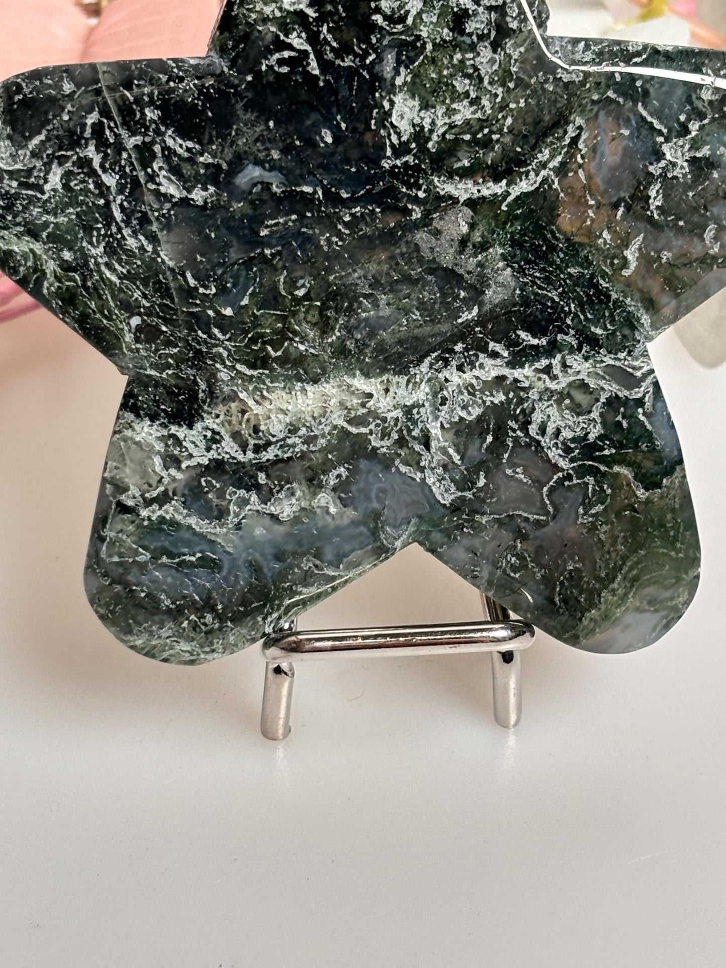 Großer Moosachat Stern  8,3cm , einzigartige Moosstruktur, Deko-Unikat 124g