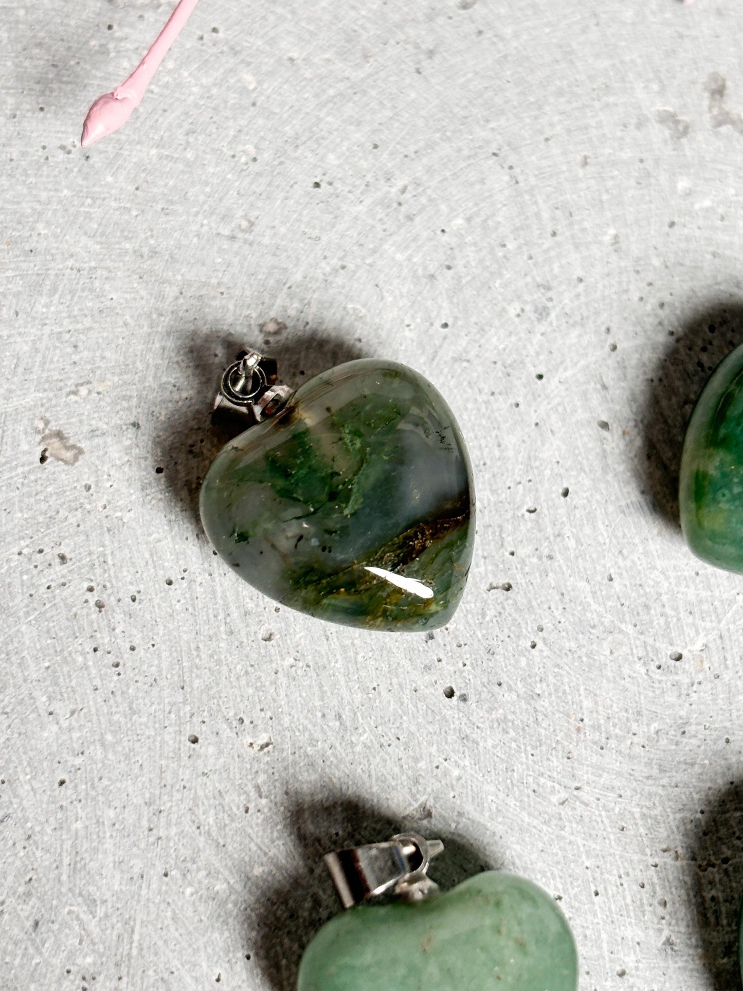 Kleiner Moosachat Herzanhänger Natürlicher Kristall Schmuck Heilstein Anhänger Geschenkidee