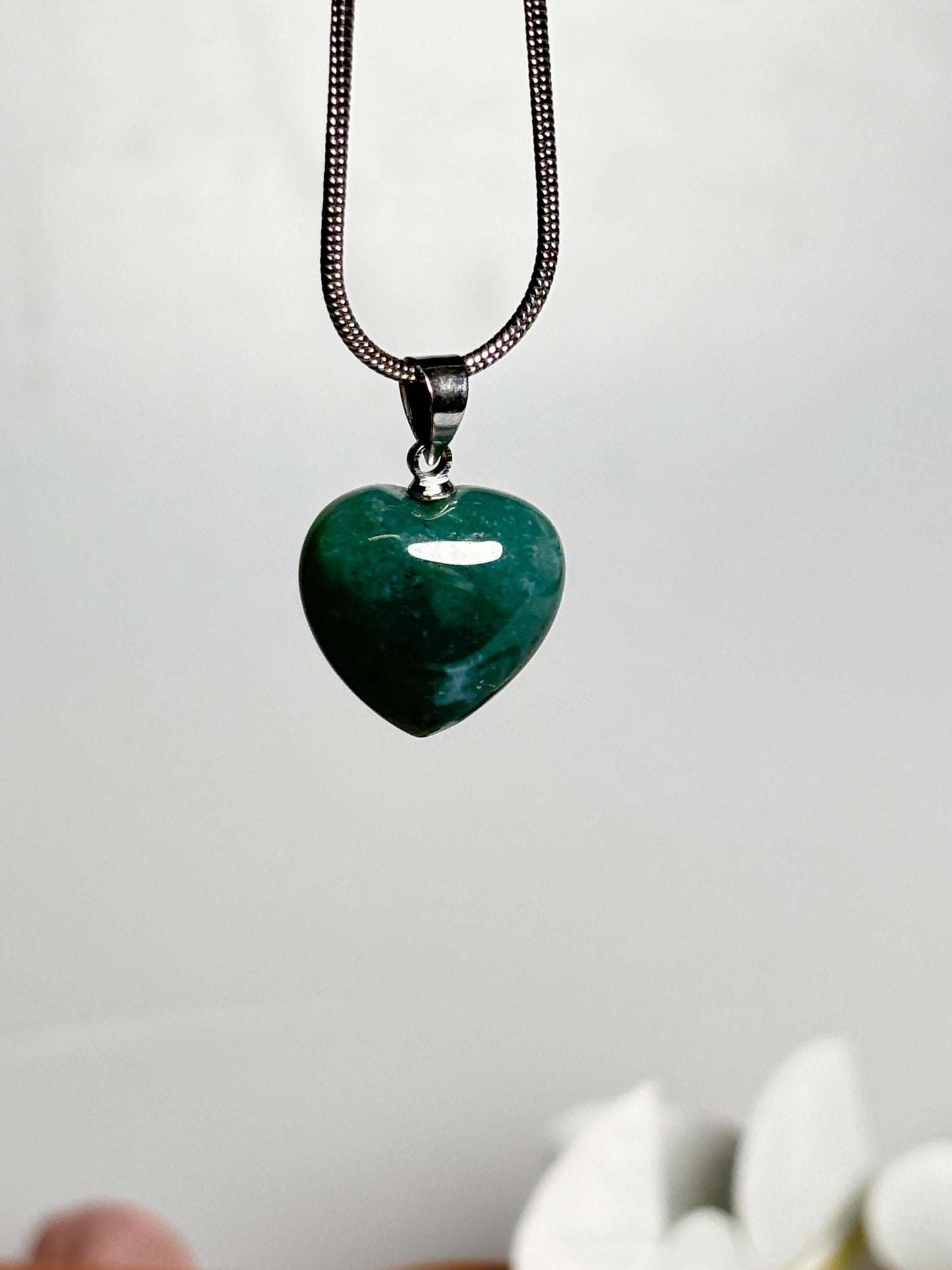 Kleiner Moosachat Herzanhänger Natürlicher Kristall Schmuck Heilstein Anhänger Geschenkidee