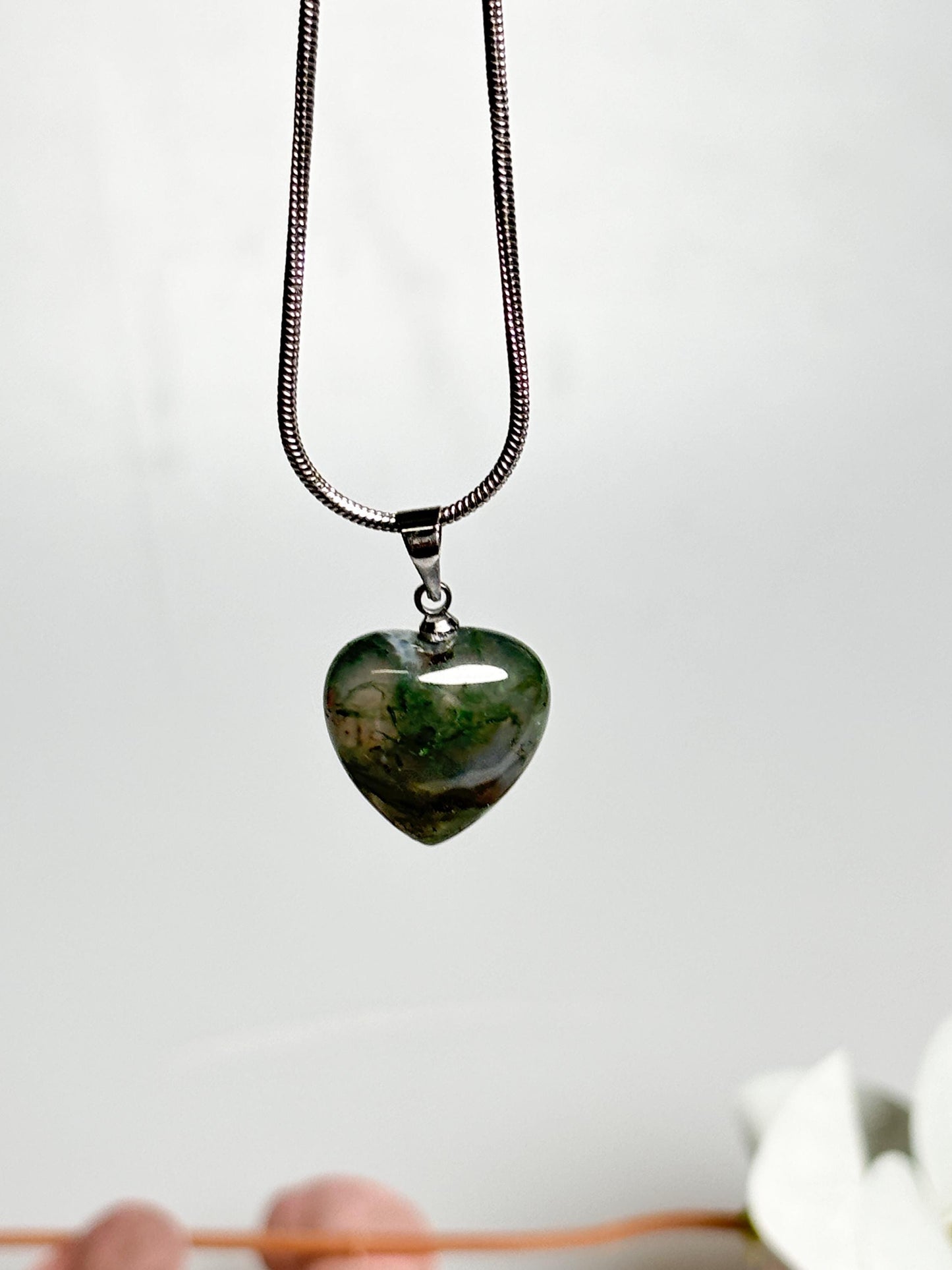 Kleiner Moosachat Herzanhänger Natürlicher Kristall Schmuck Heilstein Anhänger Geschenkidee