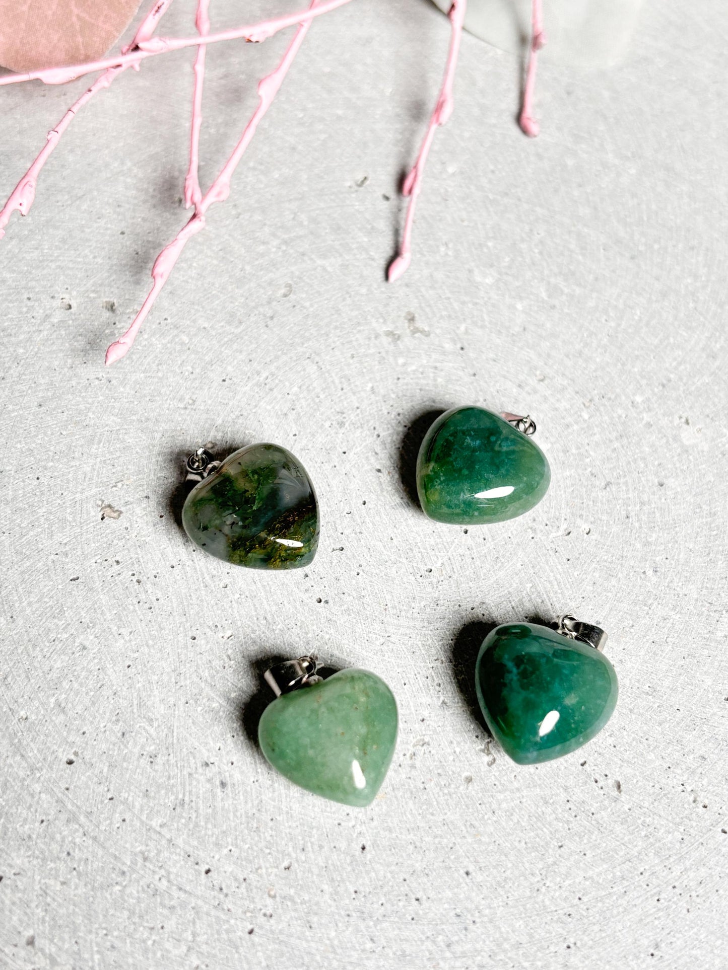 Kleiner Moosachat Herzanhänger Natürlicher Kristall Schmuck Heilstein Anhänger Geschenkidee