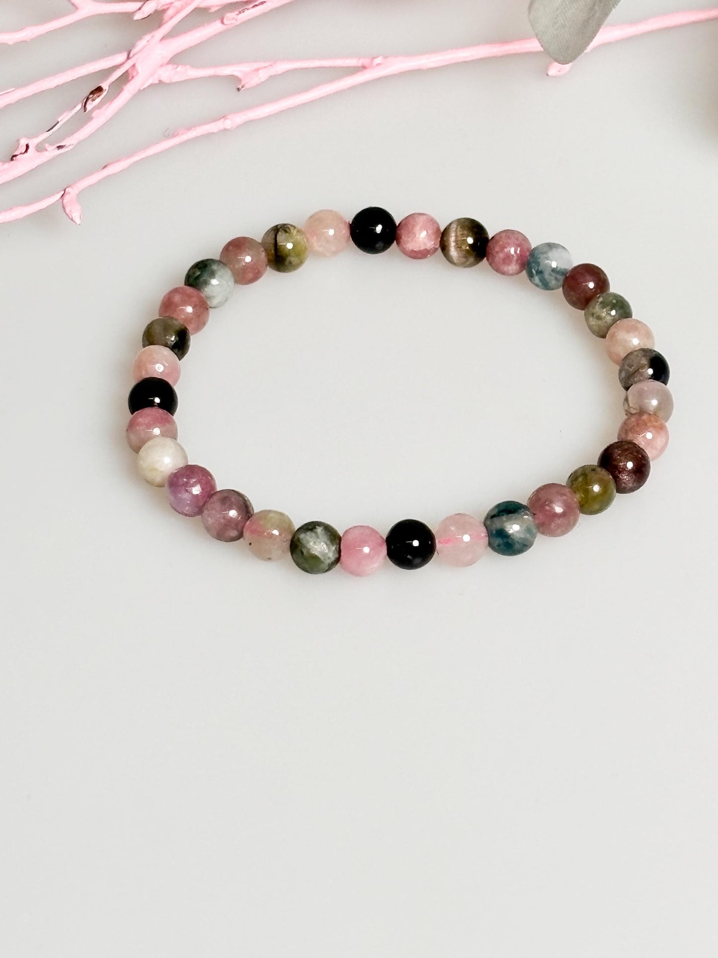 Elastisches Turmalin Perlenarmband 5mm Buntes Edelstein-Armband für Schutz & Harmonie