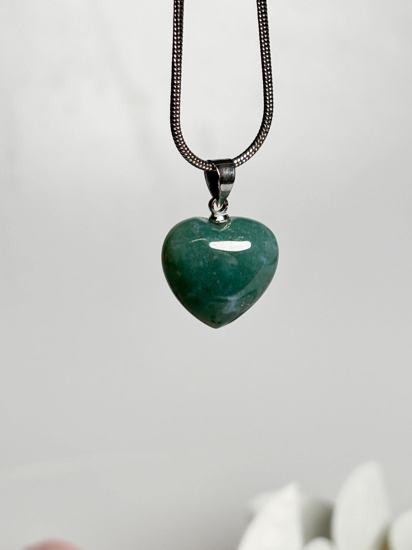 Kleiner Moosachat Herzanhänger Natürlicher Kristall Schmuck Heilstein Anhänger Geschenkidee