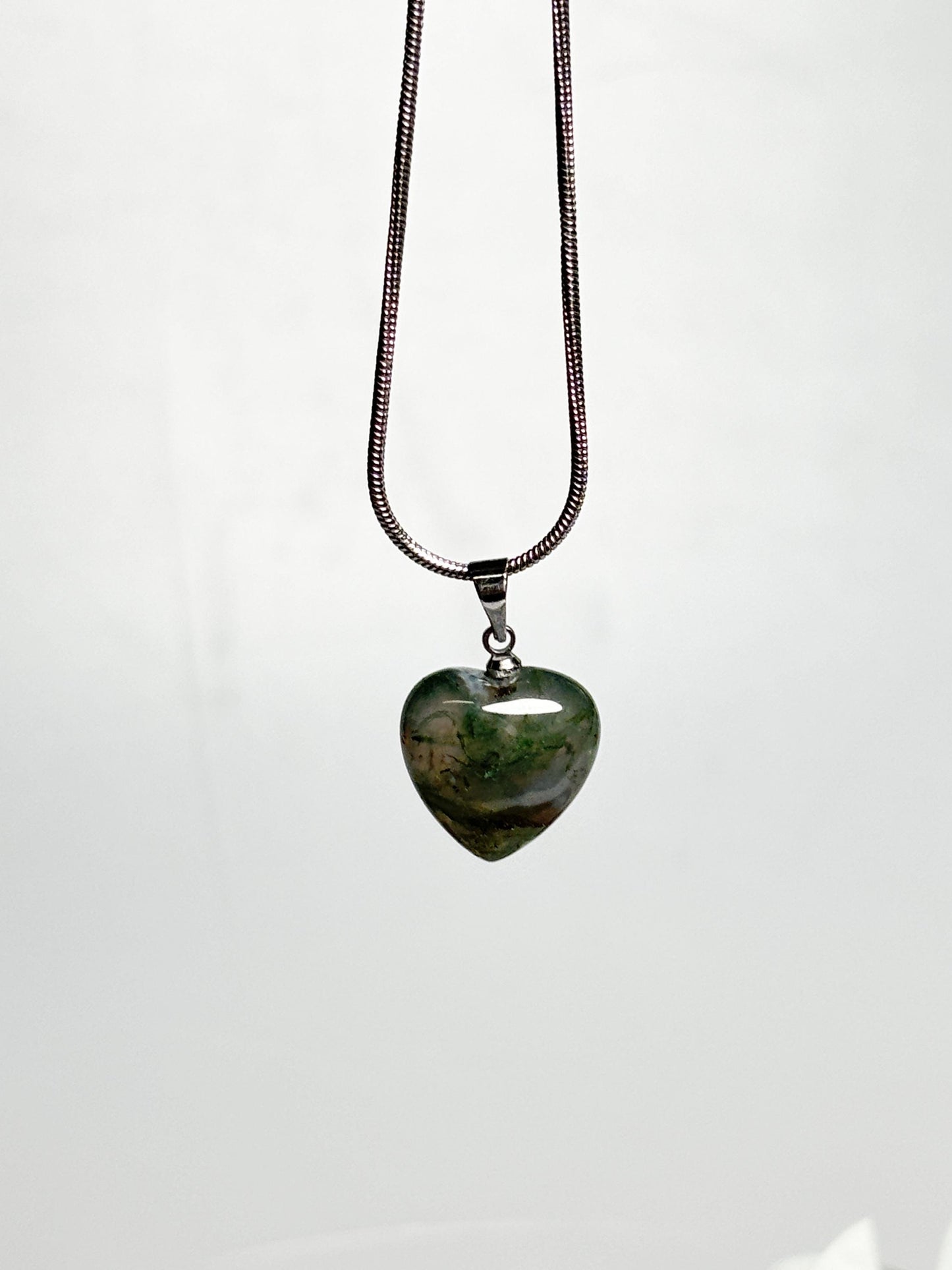 Kleiner Moosachat Herzanhänger Natürlicher Kristall Schmuck Heilstein Anhänger Geschenkidee