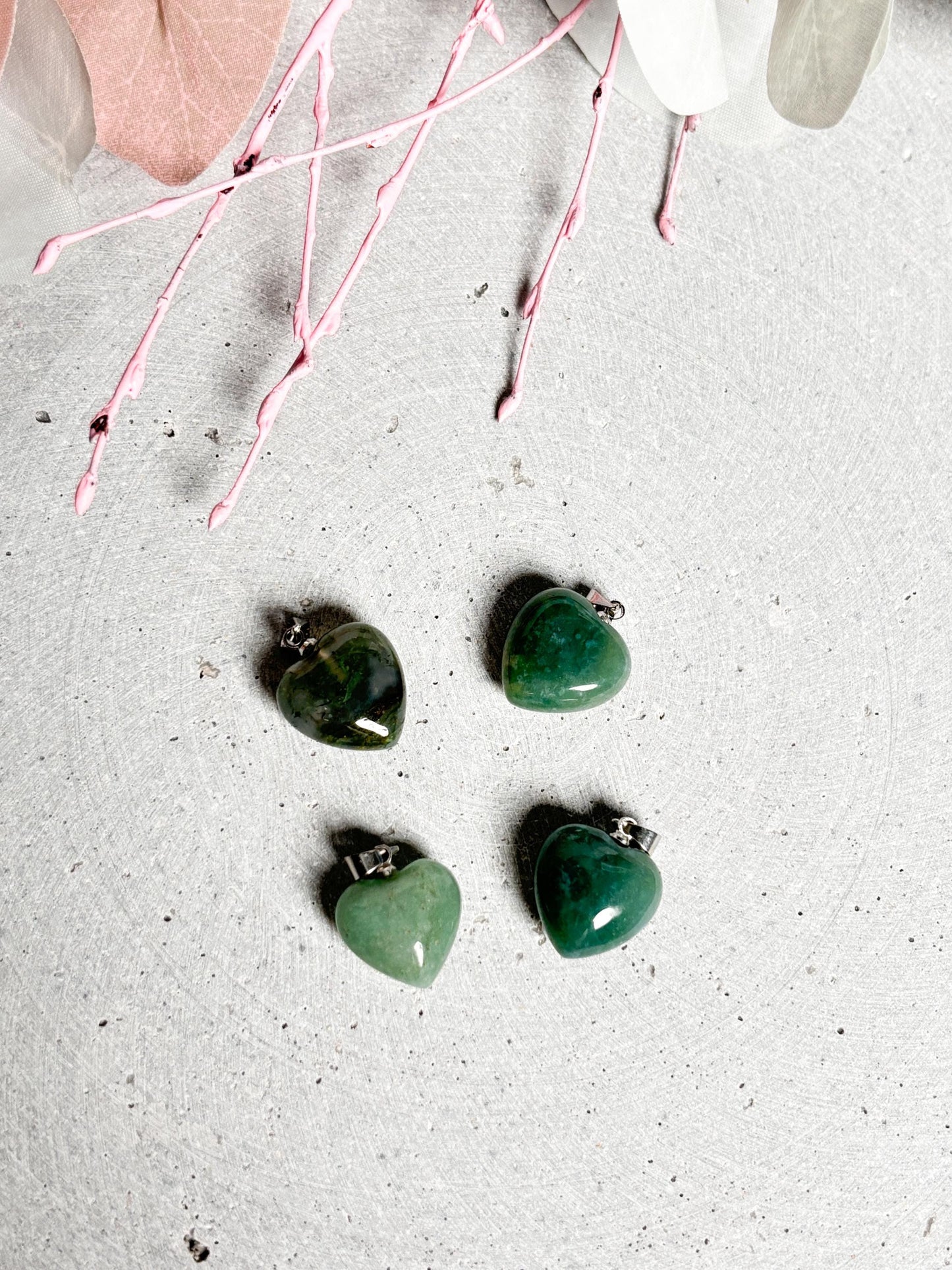 Kleiner Moosachat Herzanhänger Natürlicher Kristall Schmuck Heilstein Anhänger Geschenkidee