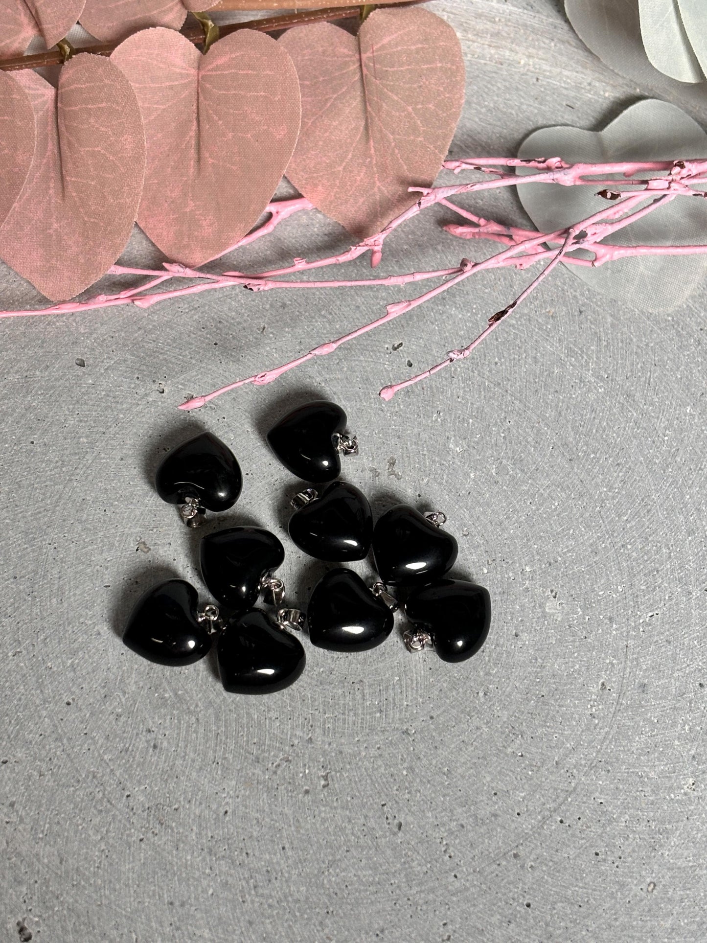 Obsidian Herzanhänger mit 925 Silberöse Schutzstein Schmuck aus Edelstein