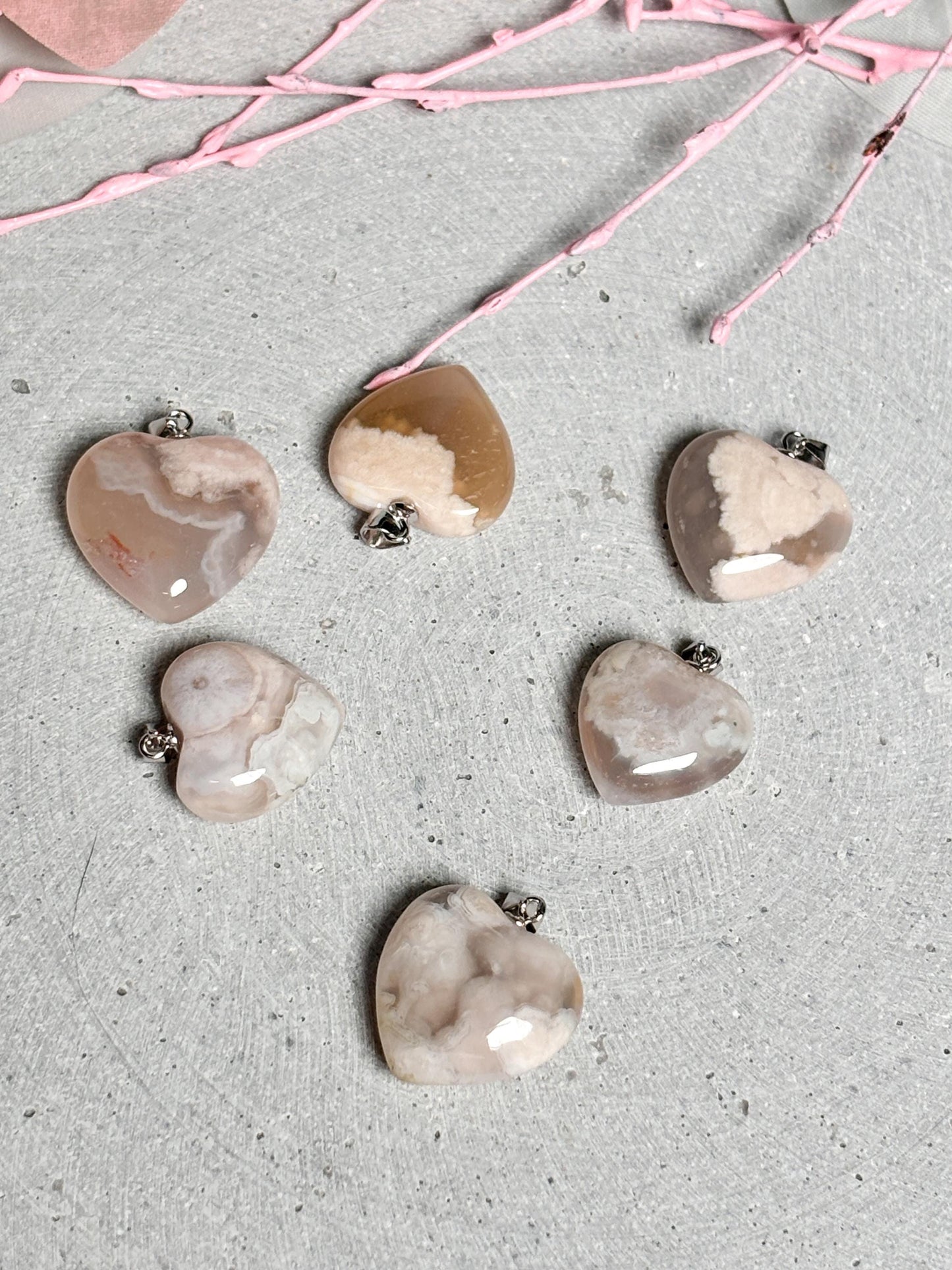 Kleine Flowerachat Herz Kettenanhänger mit 925 Silberöse Edelsteinanhänger Schmuck Geschenk