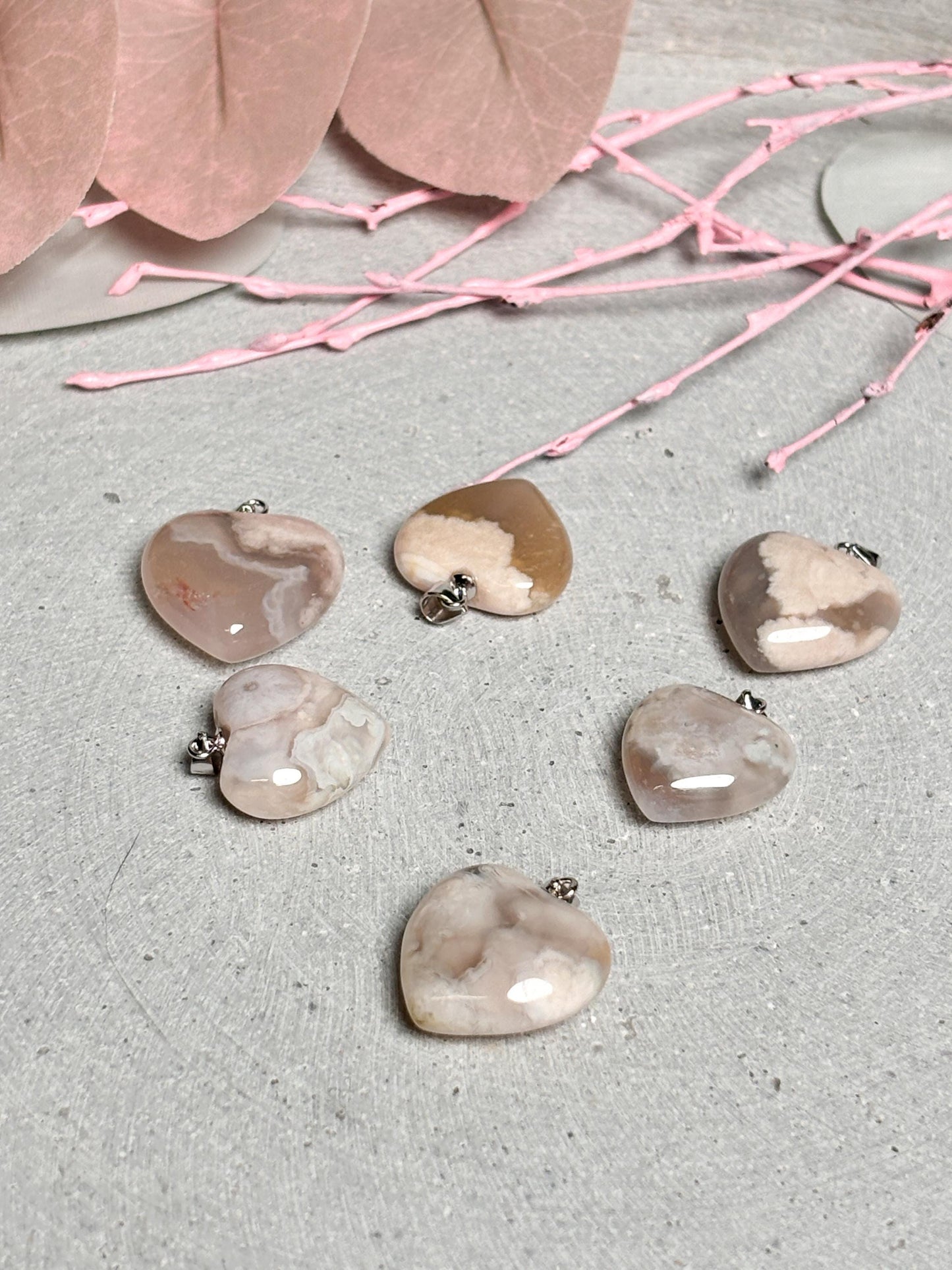 Kleine Flowerachat Herz Kettenanhänger mit 925 Silberöse Edelsteinanhänger Schmuck Geschenk