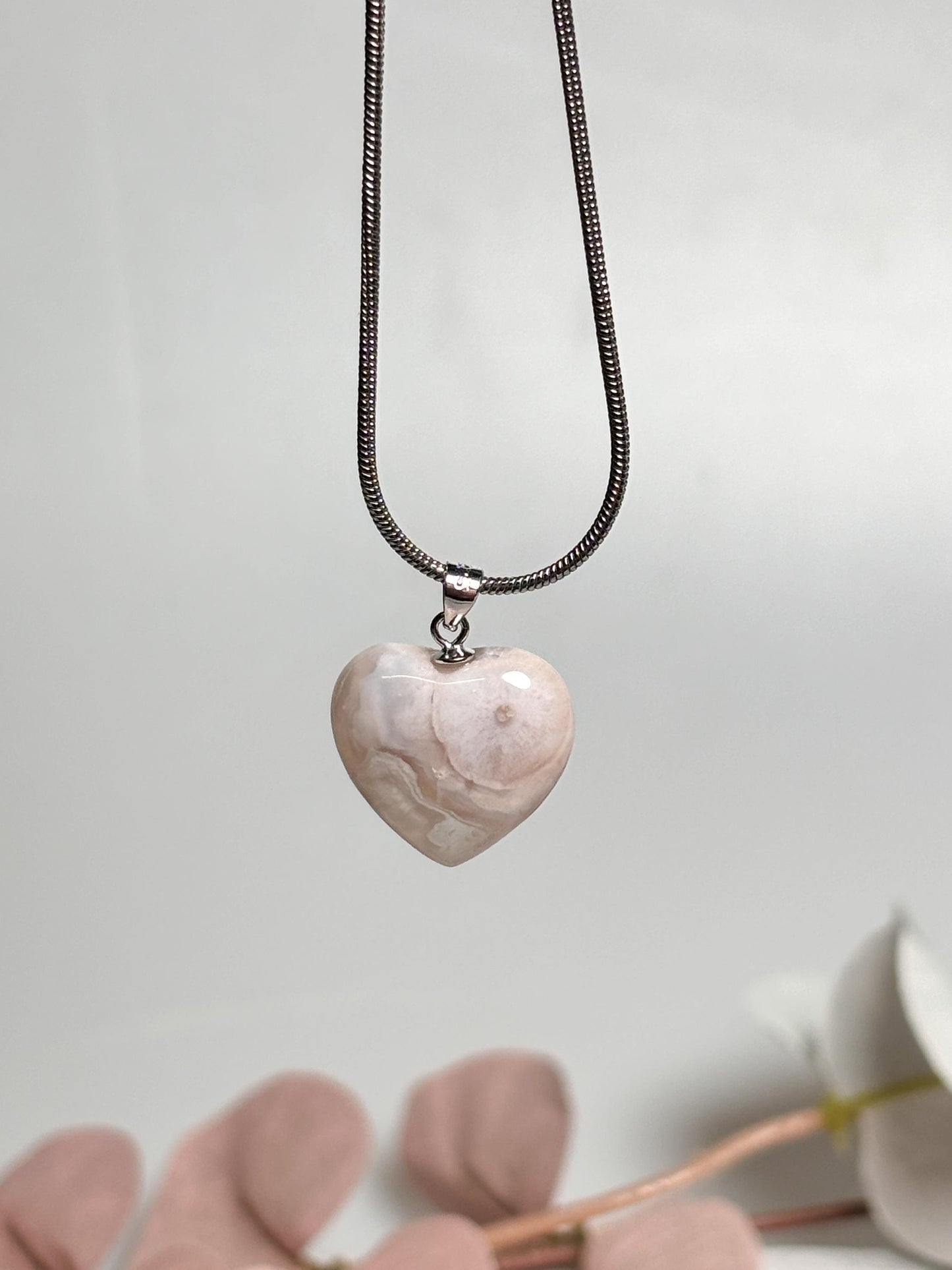 Kleine Flowerachat Herz Kettenanhänger mit 925 Silberöse Edelsteinanhänger Schmuck Geschenk