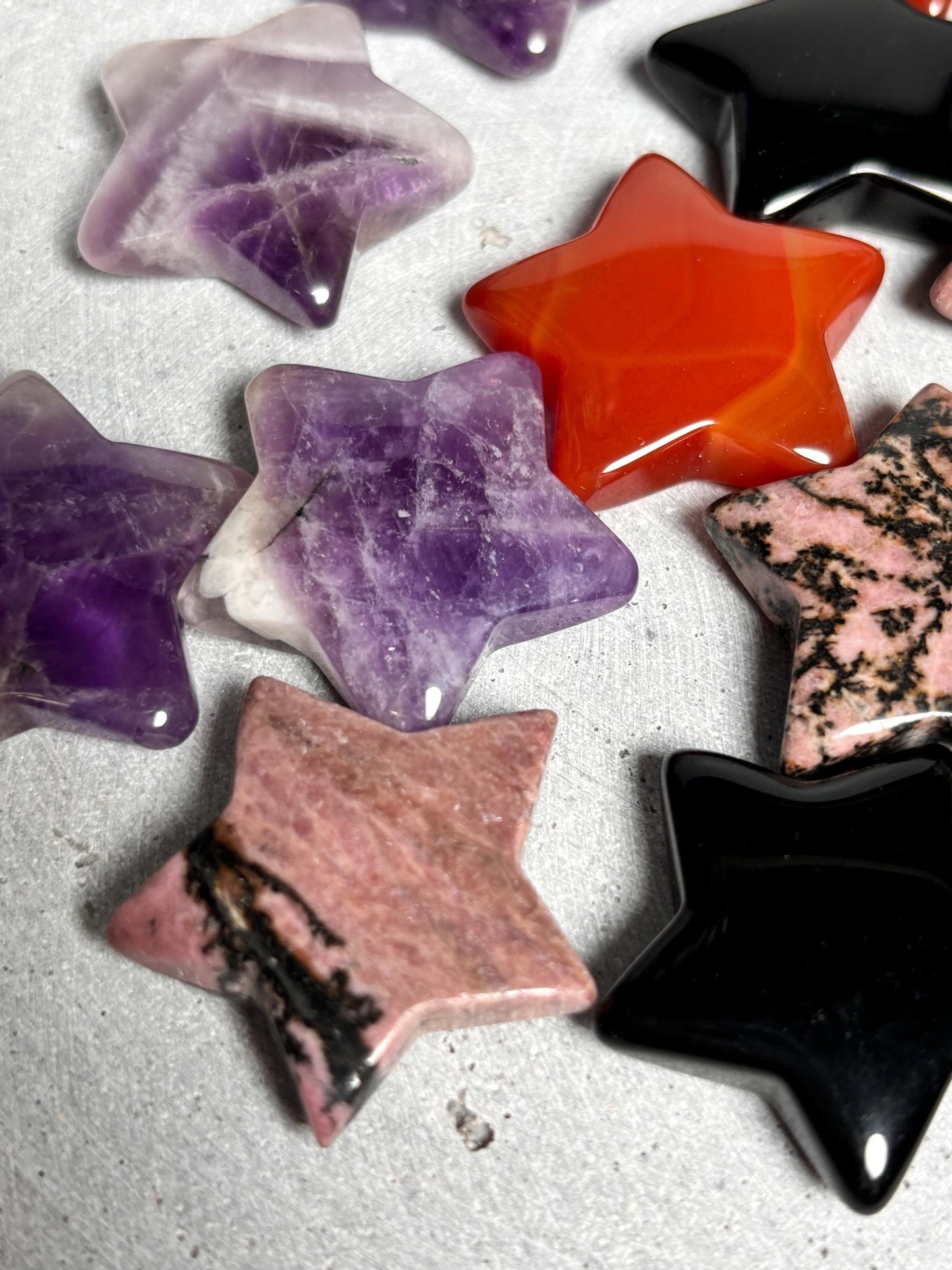 Kleine Kristallsterne Tigerauge, Amethyst, Karneol, Obsidian & Rhodonit Deko , Geschenkidee aus Edelsteinen