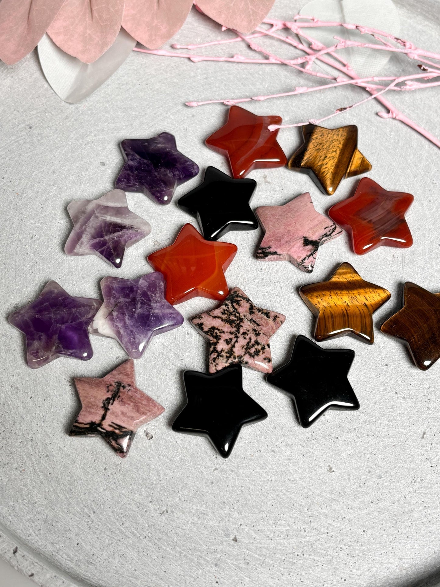 Kleine Kristallsterne Tigerauge, Amethyst, Karneol, Obsidian & Rhodonit Deko , Geschenkidee aus Edelsteinen