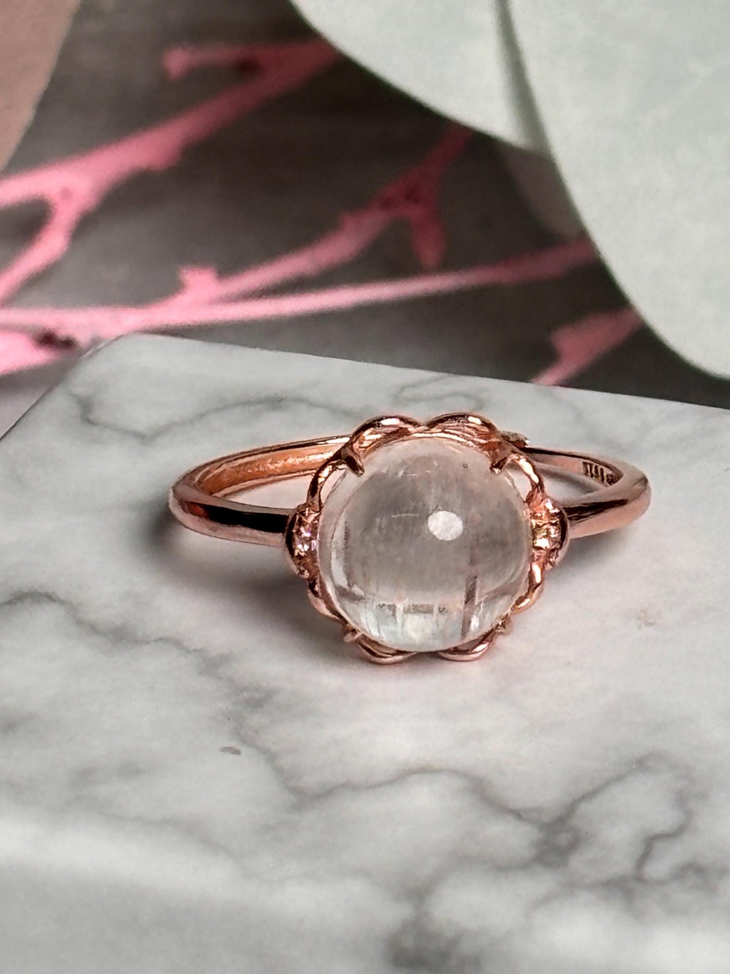 925 Silberring rosévergold, größenverstellbar mit großem transparentem Kunzit Stein eleganter Schmuck für jeden Anlass