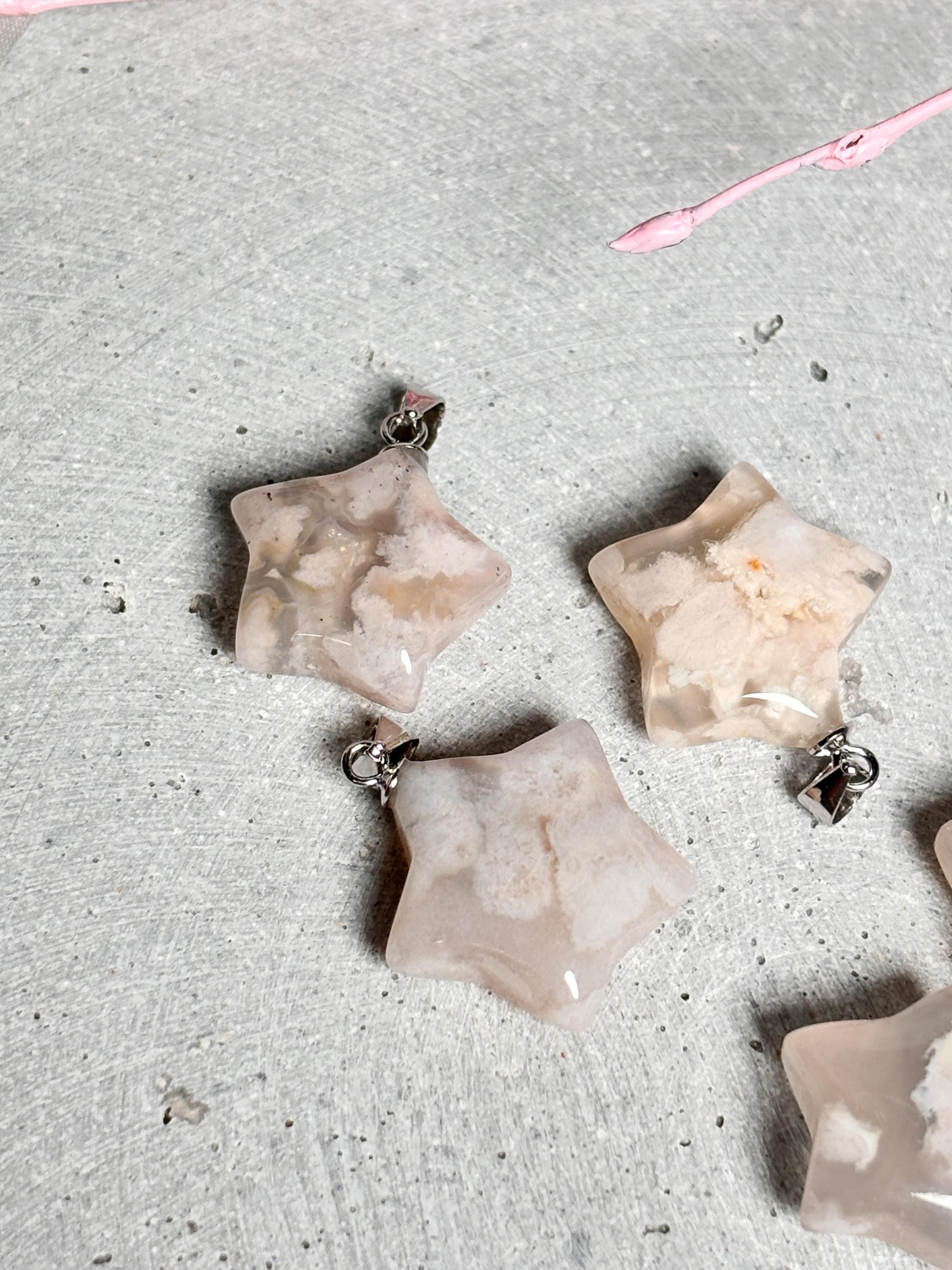 Kleine Blumenachat Stern Kettenanhänger | 925 Silberöse | Naturstein Stern Schmuck