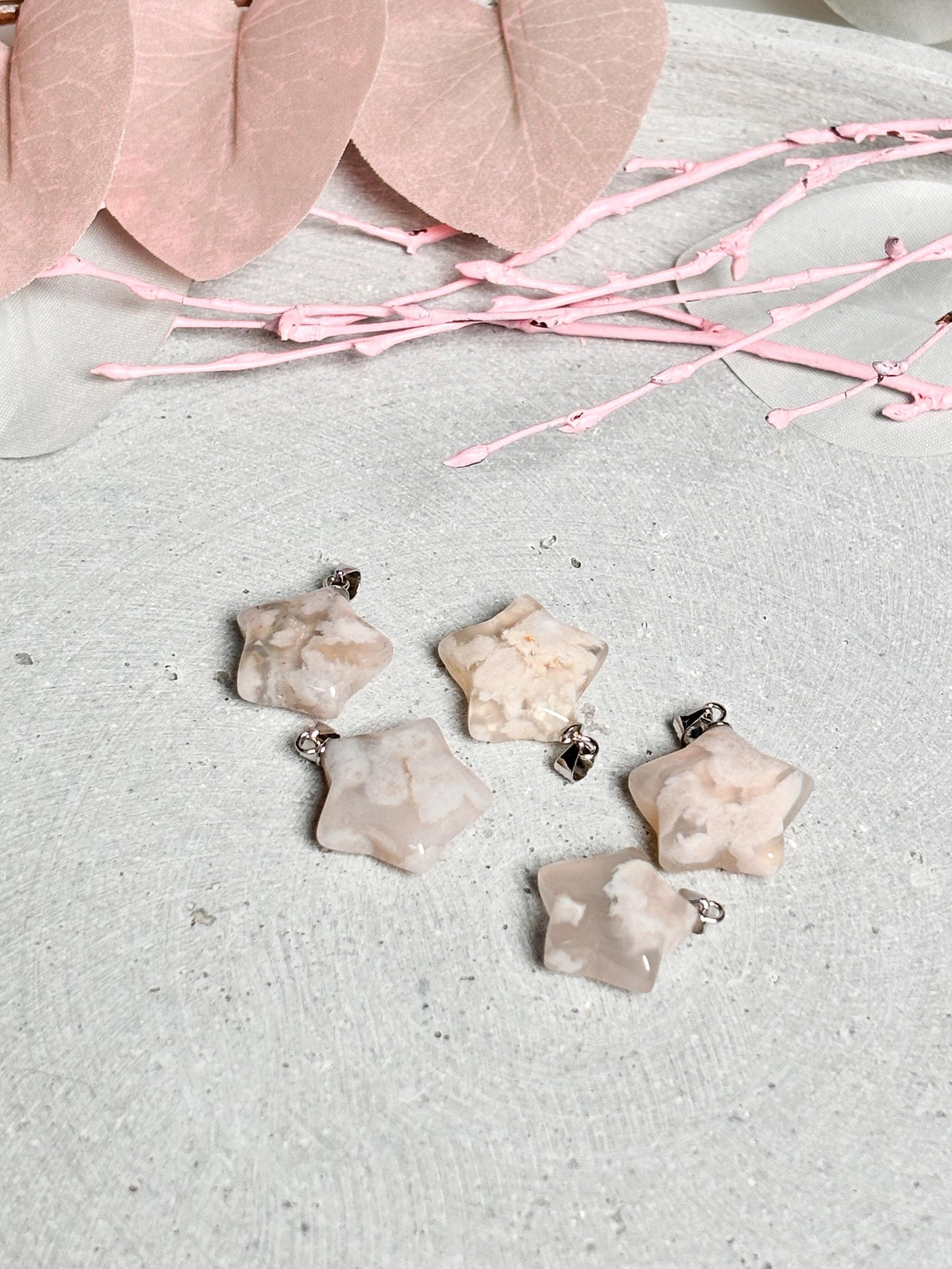 Kleine Blumenachat Stern Kettenanhänger | 925 Silberöse | Naturstein Stern Schmuck