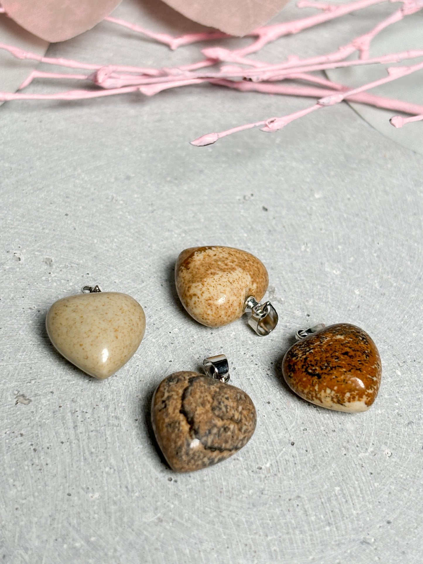 Picture Jaspis Herz Kettenanhänger Naturstein Schmuck für Harmonie & Balance
