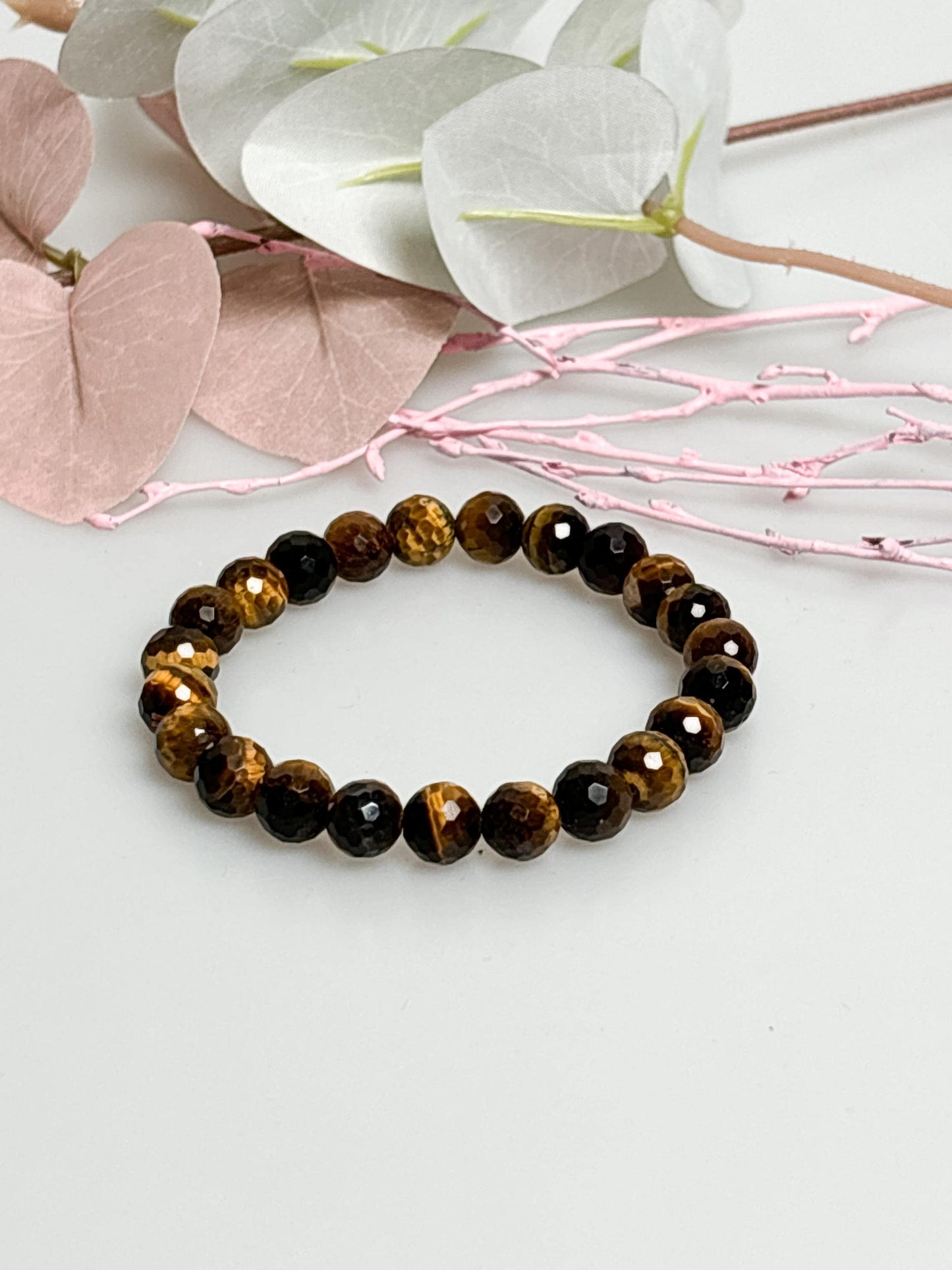 Facetiertes Tigerauge Armband 8mm Elastisch, Schutz & Stärke, Goldbraun, Edler Glanz