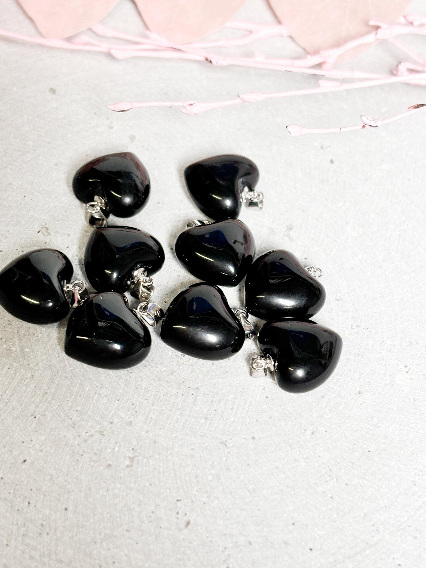 Obsidian Herzanhänger mit 925 Silberöse Schutzstein Schmuck aus Edelstein
