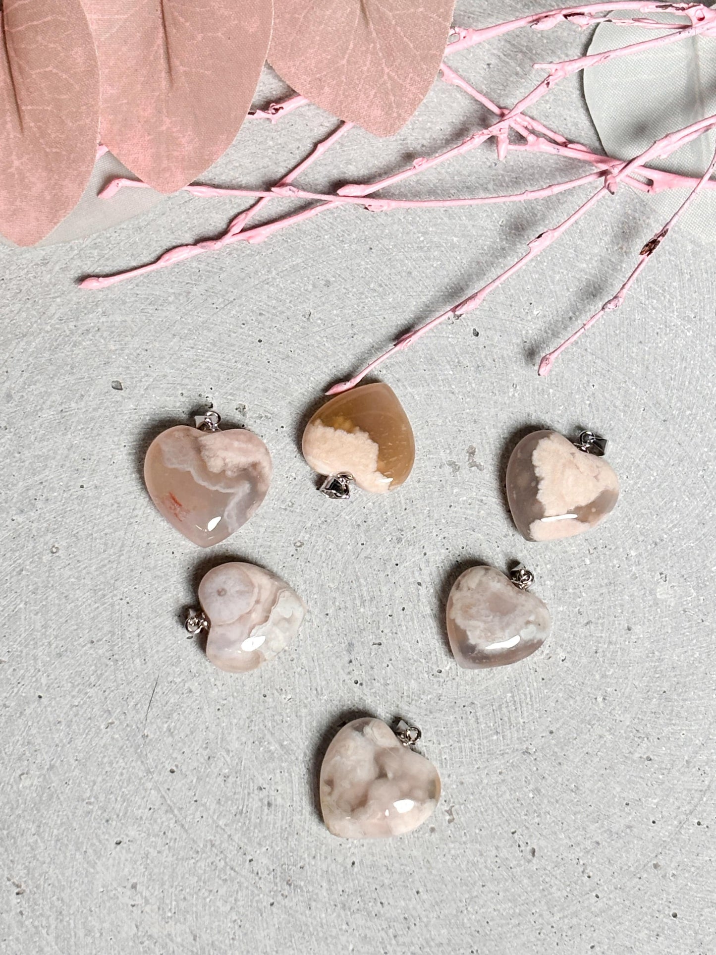 Kleine Flowerachat Herz Kettenanhänger mit 925 Silberöse Edelsteinanhänger Schmuck Geschenk