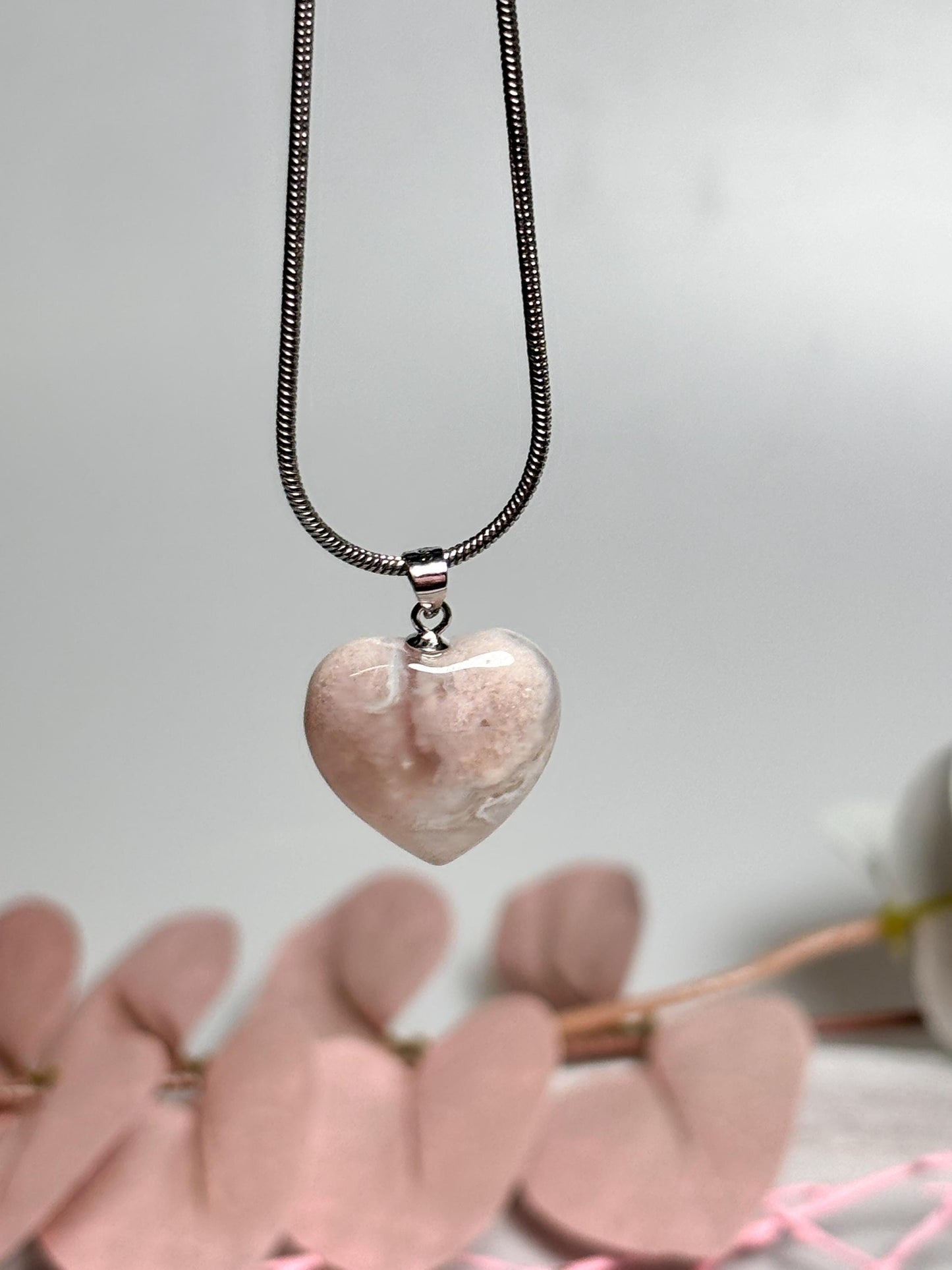 Kleine Flowerachat Herz Kettenanhänger mit 925 Silberöse Edelsteinanhänger Schmuck Geschenk