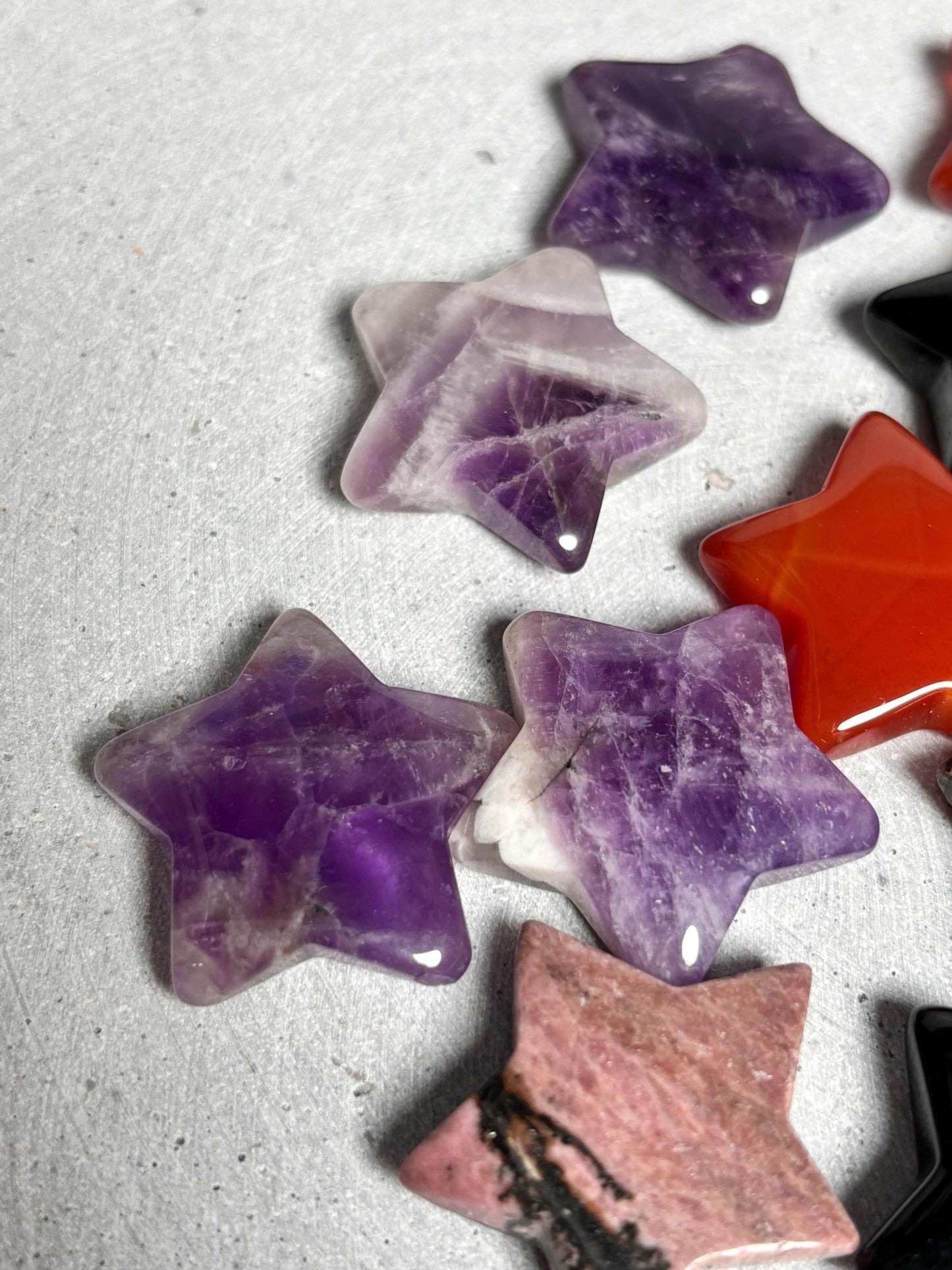 Kleine Kristallsterne Tigerauge, Amethyst, Karneol, Obsidian & Rhodonit Deko , Geschenkidee aus Edelsteinen