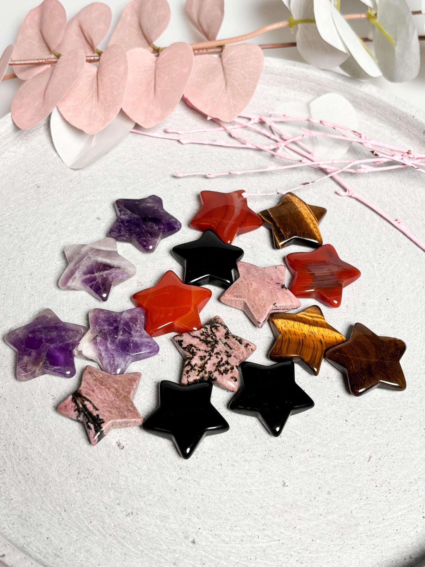 Kleine Kristallsterne Tigerauge, Amethyst, Karneol, Obsidian & Rhodonit Deko , Geschenkidee aus Edelsteinen