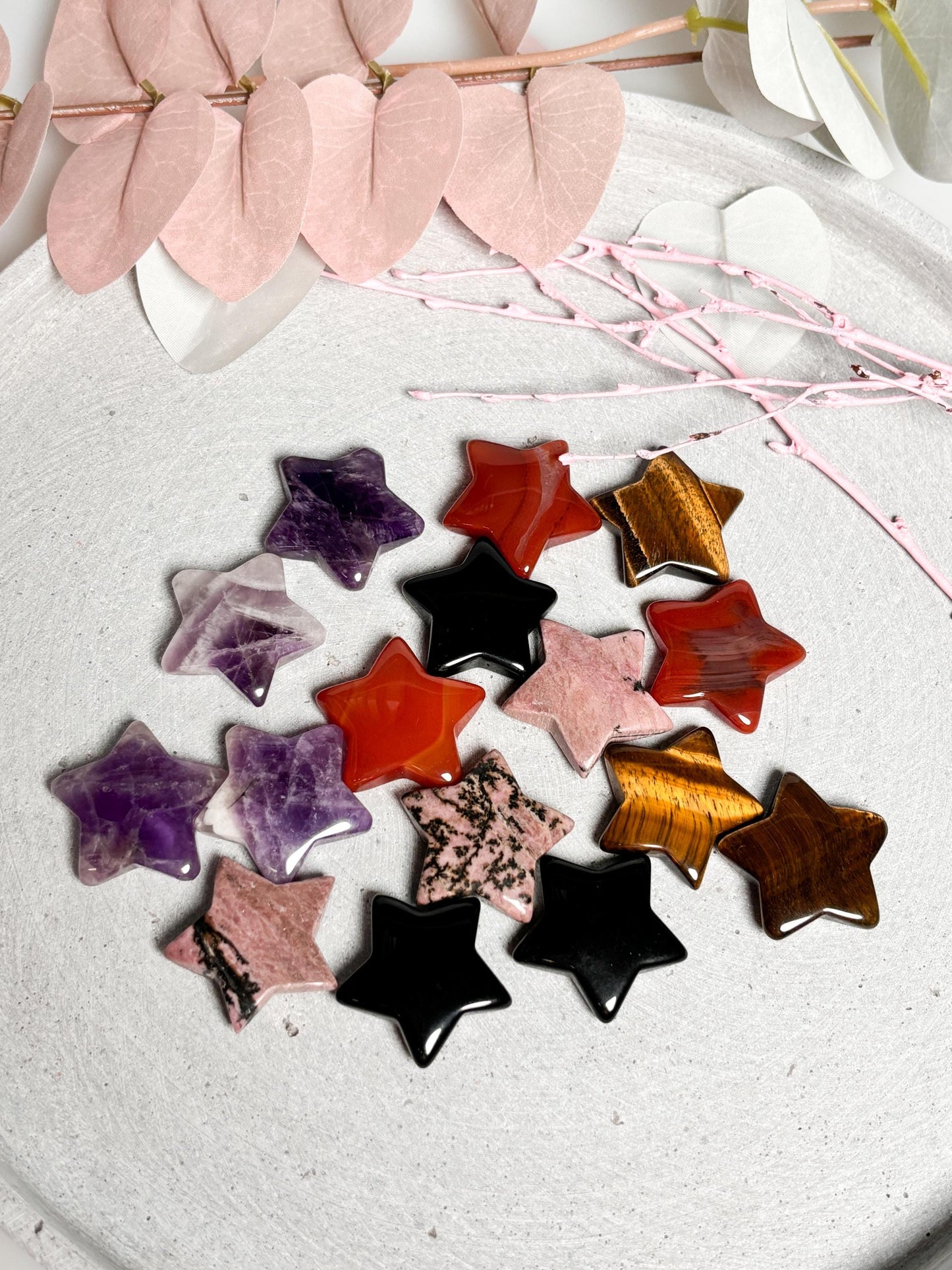 Kleine Kristallsterne Tigerauge, Amethyst, Karneol, Obsidian & Rhodonit Deko , Geschenkidee aus Edelsteinen