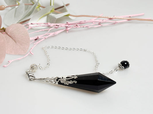 Obsidian Pendel mit abnehmbarer Silberkette  Edles Wahrsagependel, Radiästhesie, spirituelles Werkzeug
