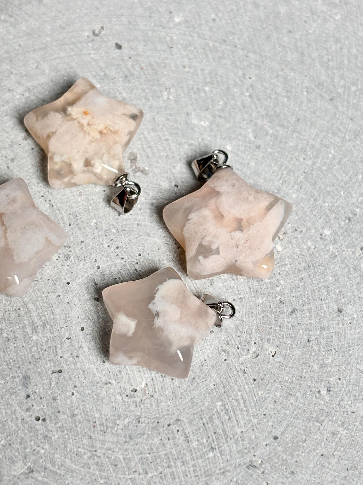 Kleine Blumenachat Stern Kettenanhänger | 925 Silberöse | Naturstein Stern Schmuck