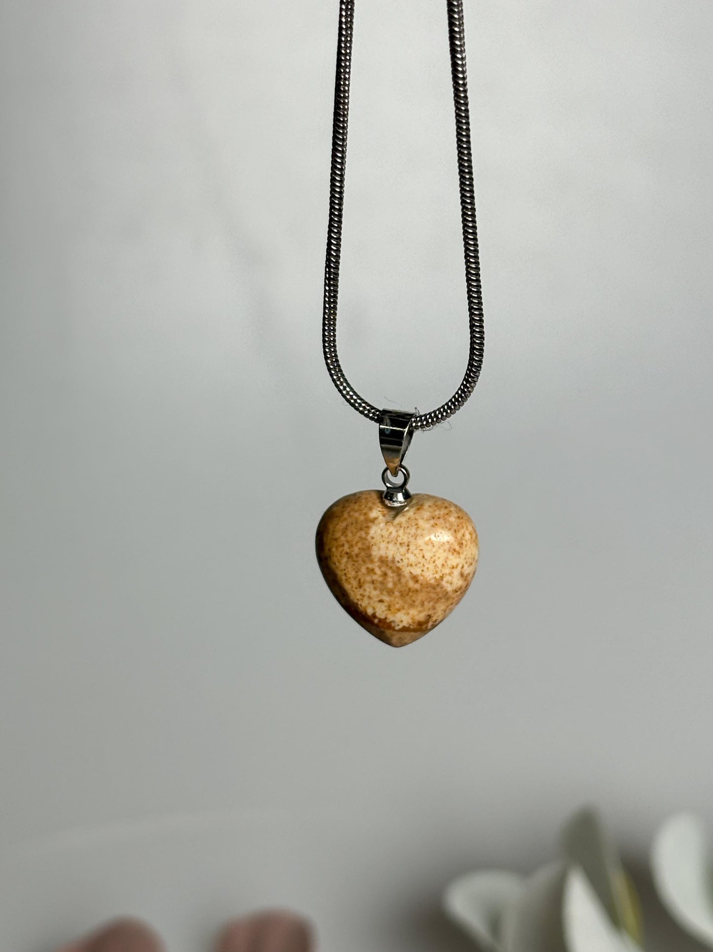 Picture Jaspis Herz Kettenanhänger Naturstein Schmuck für Harmonie & Balance