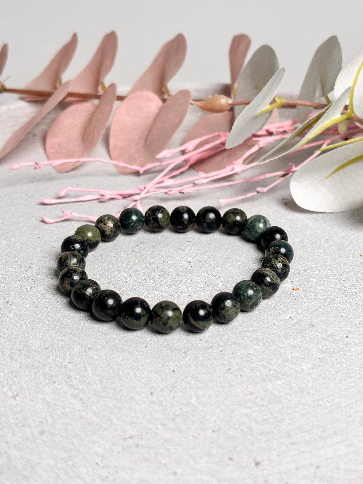 Kambaba Jaspis Perlenarmband Elastisches Armband aus Krokodil Jaspis Naturstein Schmuck für Balance & Erdung