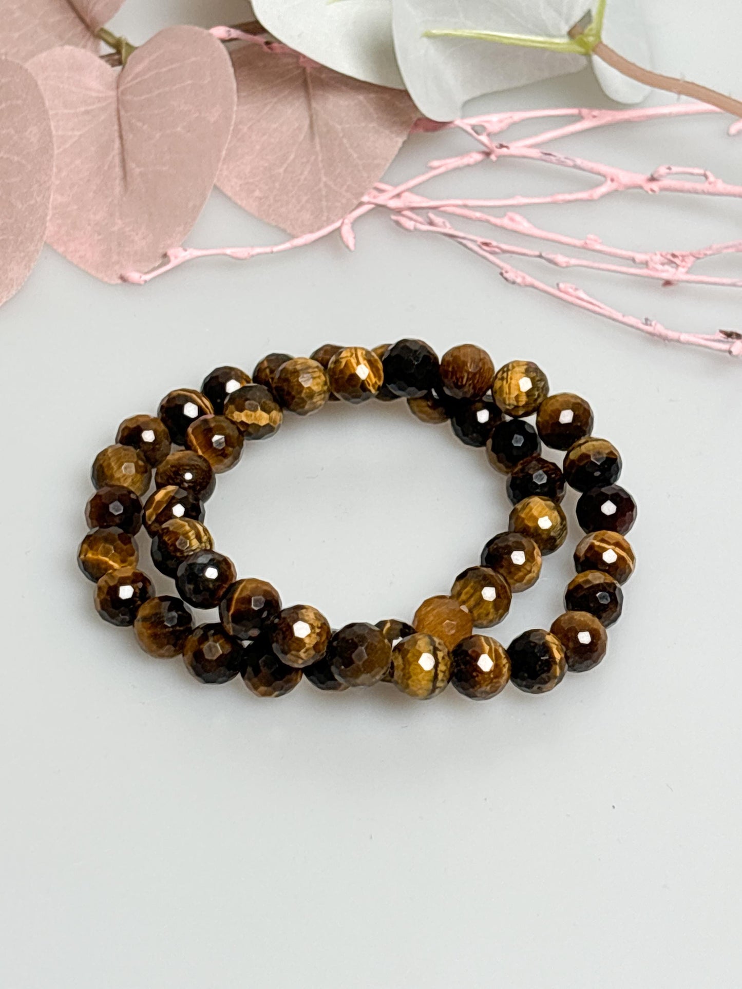 Facetiertes Tigerauge Armband 8mm Elastisch, Schutz & Stärke, Goldbraun, Edler Glanz
