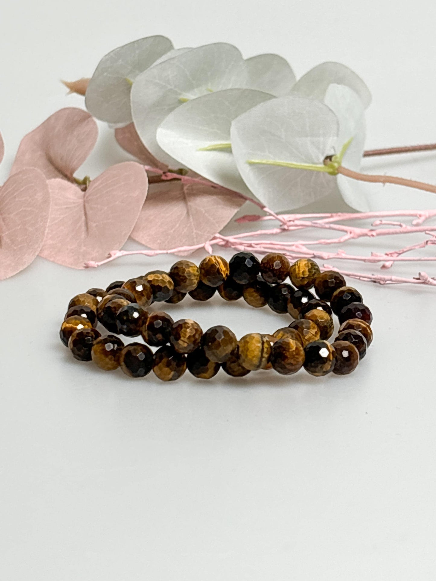 Facetiertes Tigerauge Armband 8mm Elastisch, Schutz & Stärke, Goldbraun, Edler Glanz