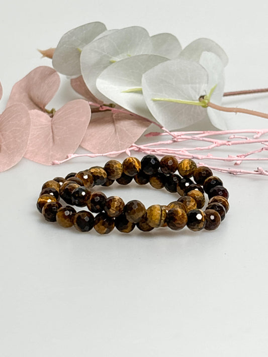 Facetiertes Tigerauge Armband 8mm  Elastisch, Schutz & Stärke, Goldbraun, Edler Glanz