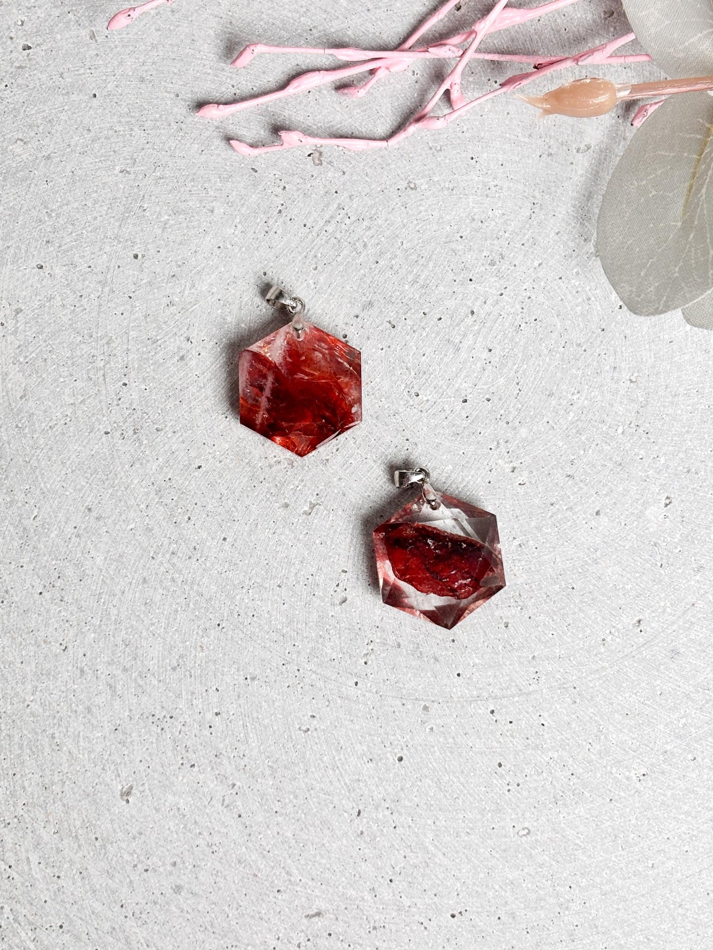 Feuerquarz Hexagon Anhänger Edelstein Kette, Energie & Schutz, Geschenkidee