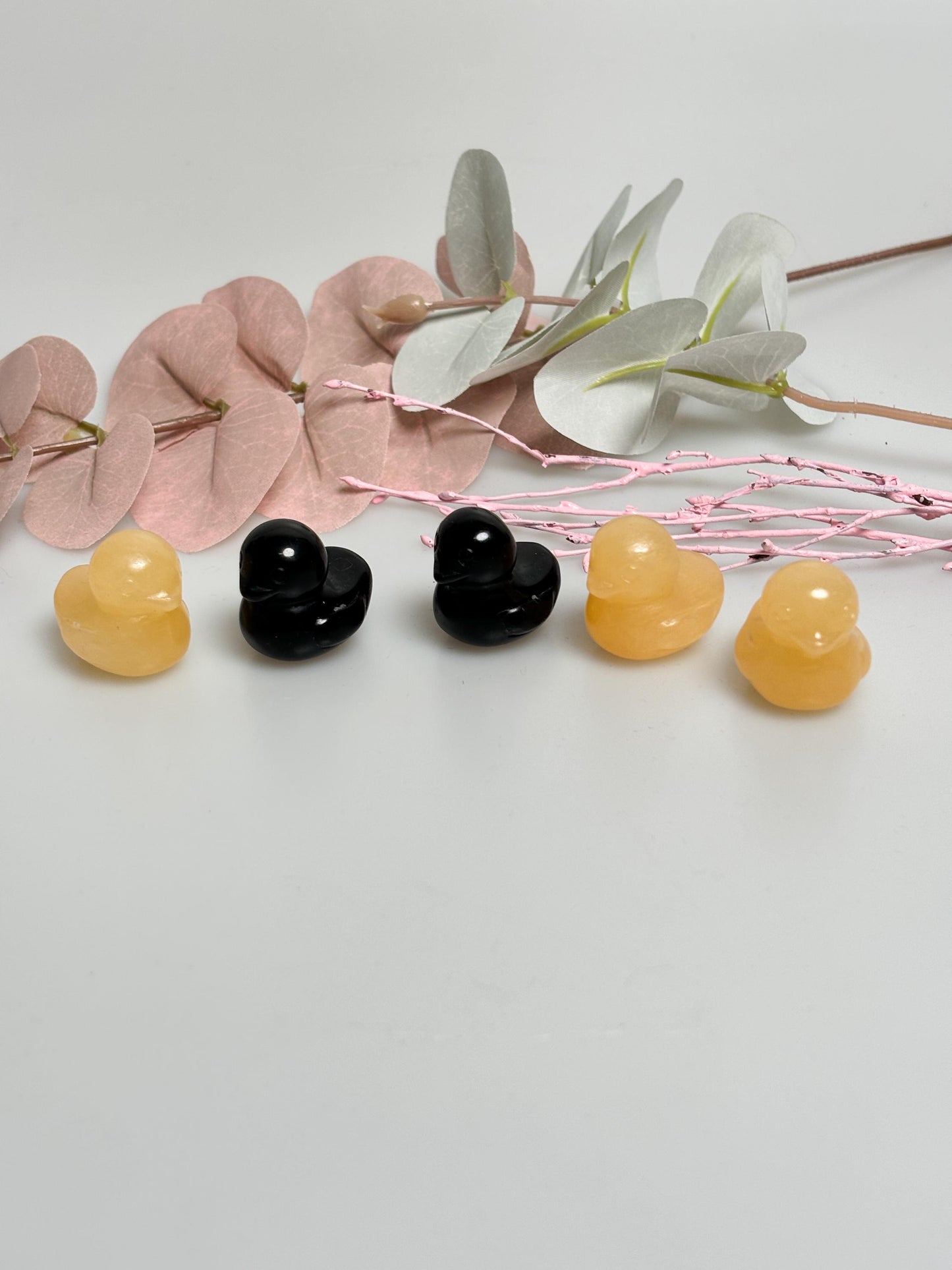 Kleine Deko Ente aus gelbem Calcit oder schwarzem Obsidian Glücksbringer & Sammlerstück