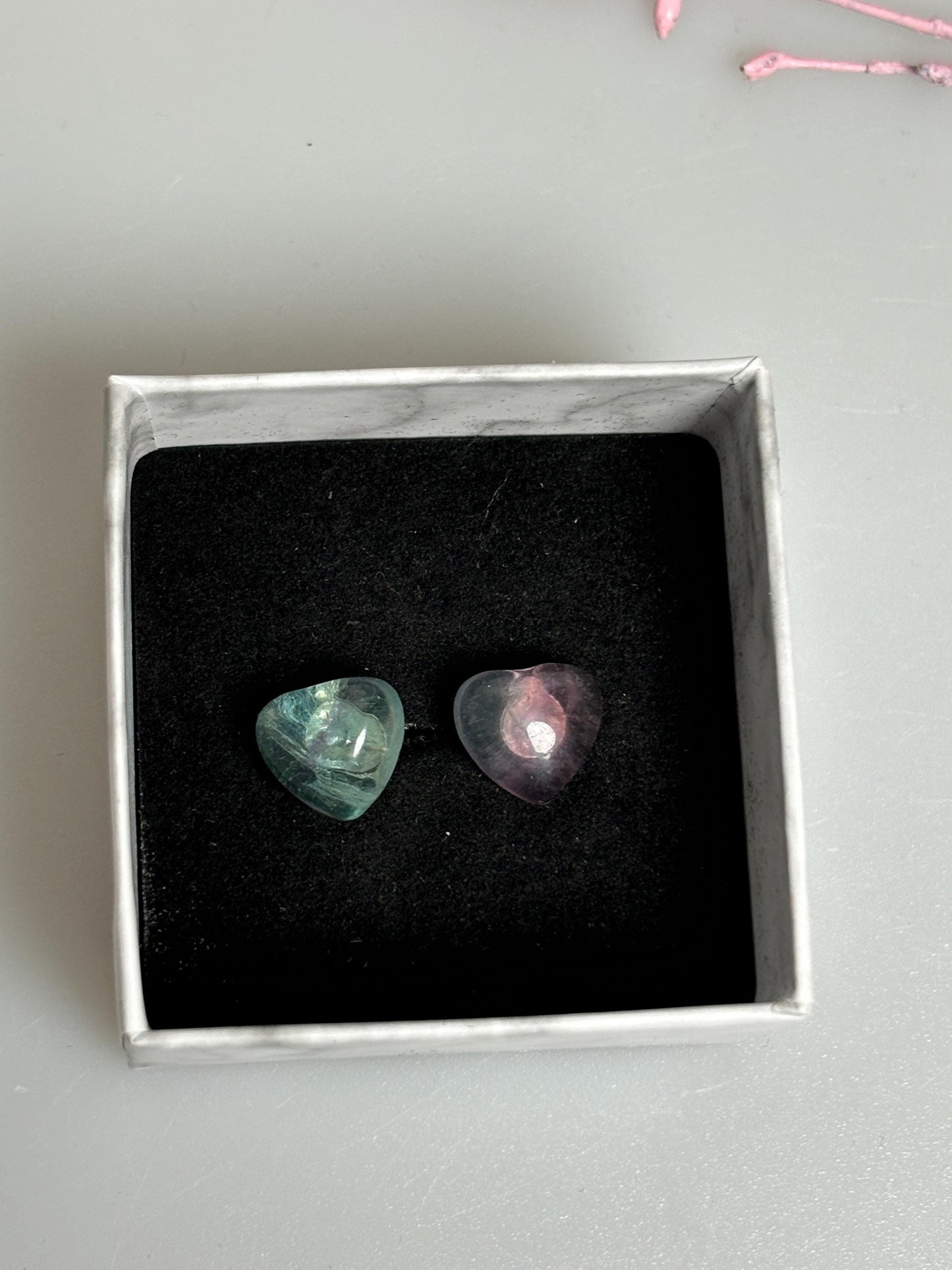 Fluorit Herz Ohrringe Edelstein Ohrstecker mit 925 Silber Nadel