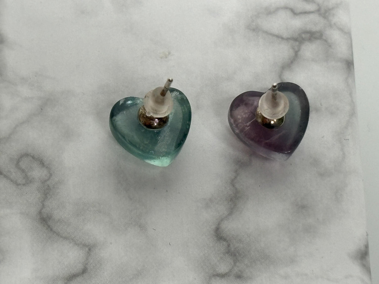 Fluorit Herz Ohrringe Edelstein Ohrstecker mit 925 Silber Nadel
