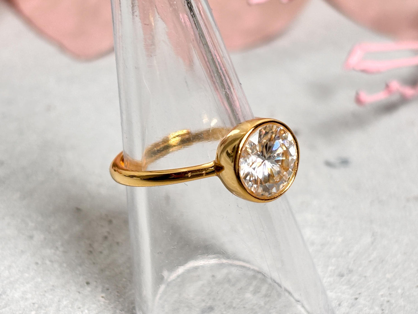 Moissanite Statement Ring Verlobungsring 925 Silber goldfarben, größenverstellbar