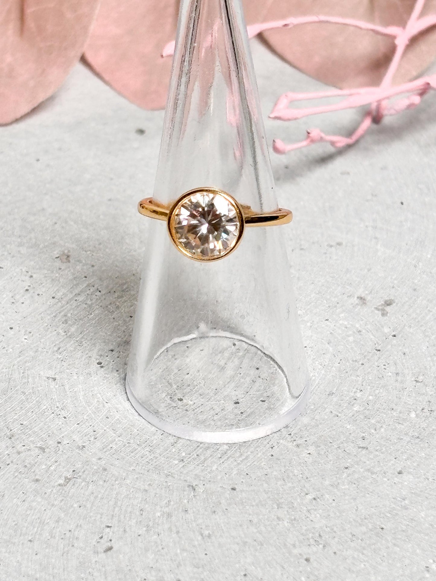 Moissanite Statement Ring Verlobungsring 925 Silber goldfarben, größenverstellbar
