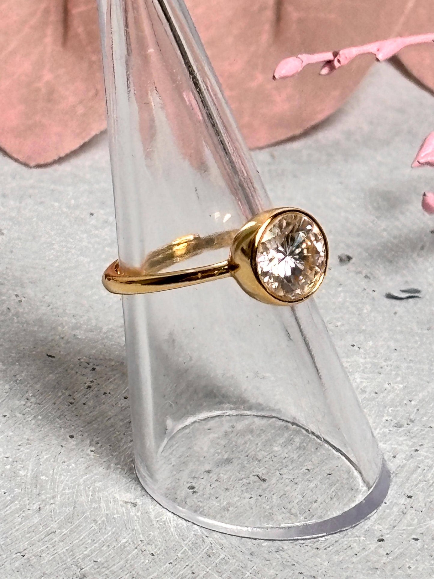 Moissanite Statement Ring Verlobungsring 925 Silber goldfarben, größenverstellbar