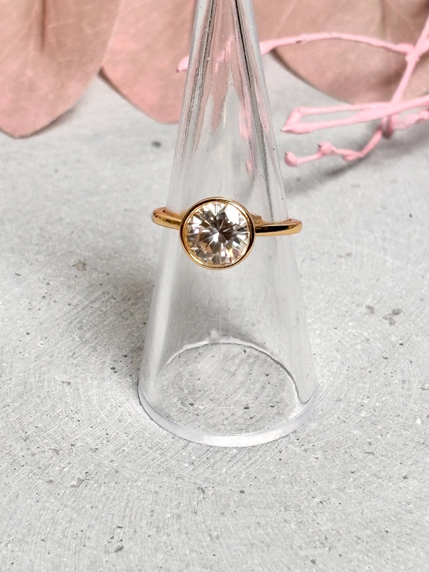 Moissanite Statement Ring Verlobungsring 925 Silber goldfarben, größenverstellbar